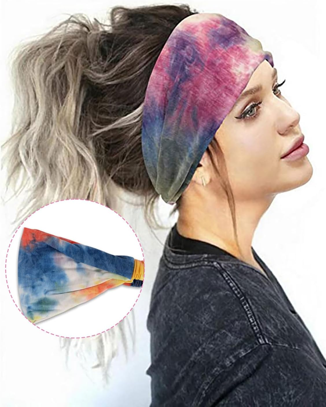 KGDUYC Sports Headband - Pack of 2 Yoga Headbands, Wide Headband, Elastic Hair Scarves, Soft Running Yoga Hair Bands for Women and Girls image number 5