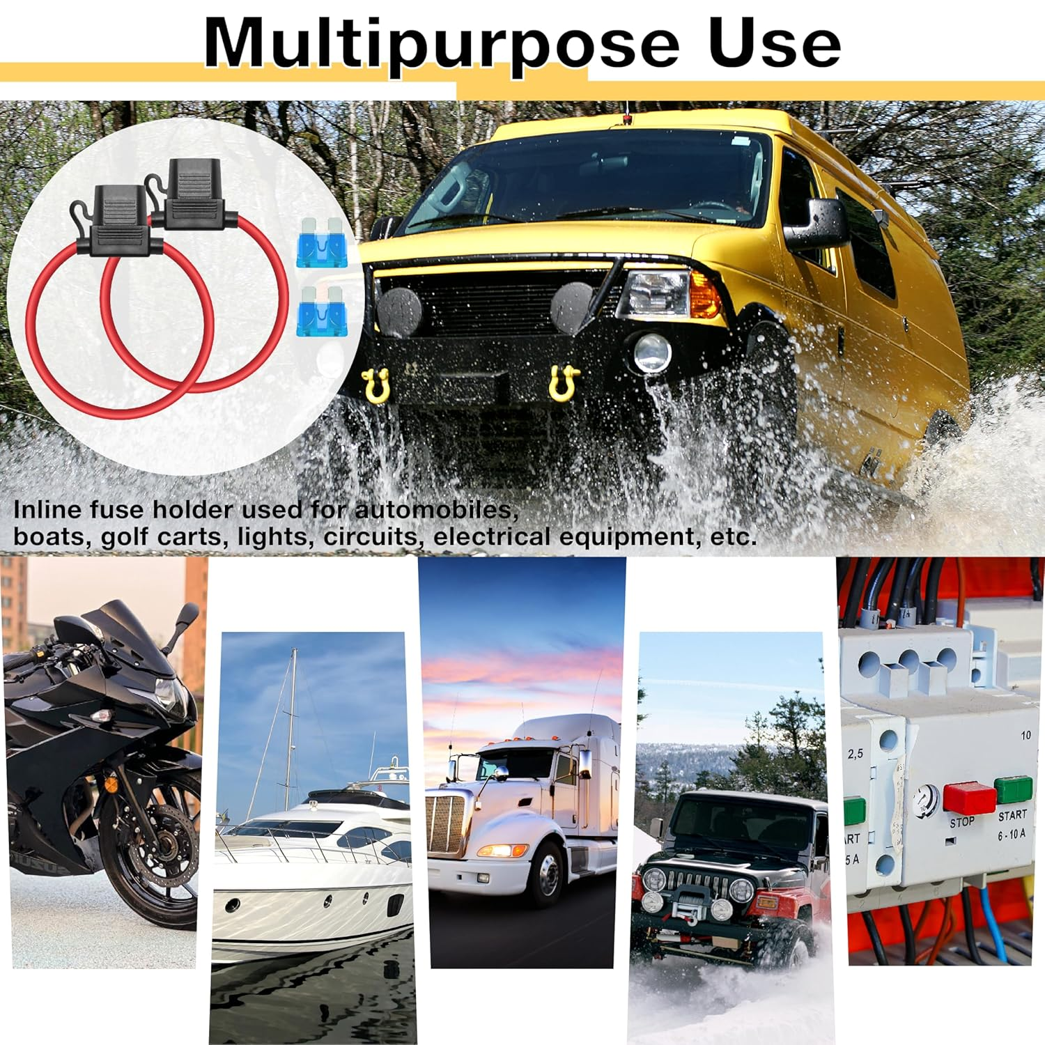 2 PCS Inline Fuse Holders 12V, 16 AWG Car Gauge Inline Fuses, Waterproof Fuse Holder with 15A ATC/ATO Standard Blade Fuses for Automotive, Marine, Golf Cart Lighting, Electrical Circuits image number 3