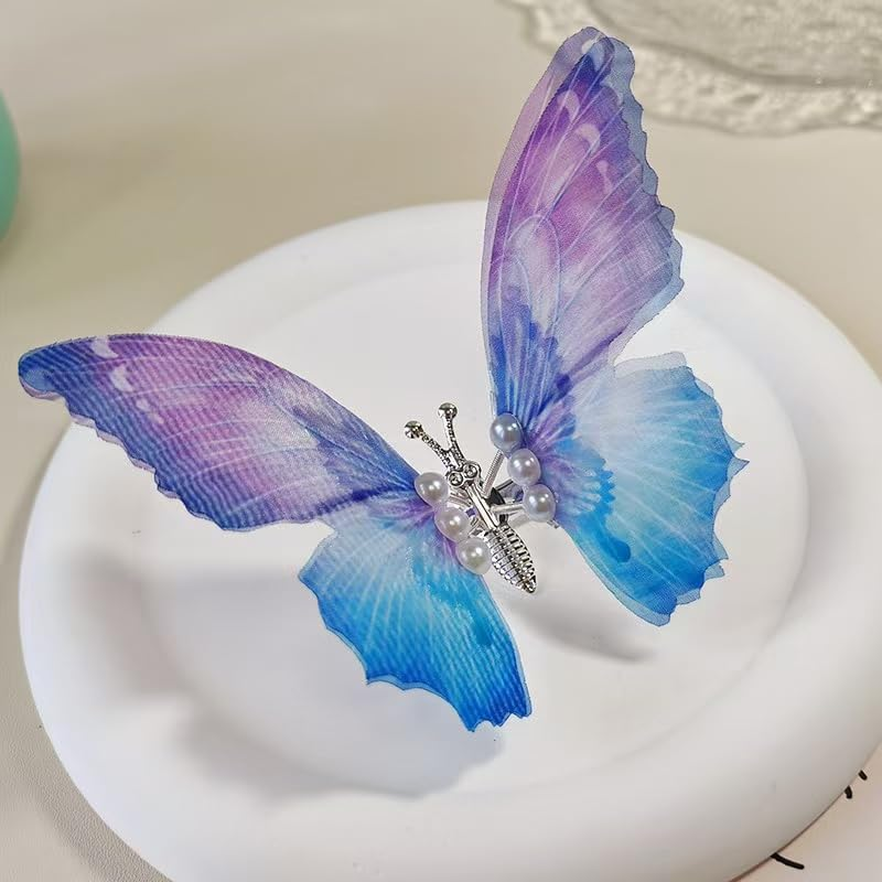 Set of 4 Butterfly Hair Clips Girls, 3D Glitter Colour Gradient Hair Accessories Girls Women Children Hair Clips Set, Bridal Wedding Jewellery Headpieces Hair Bun Hair Accessories image number 1