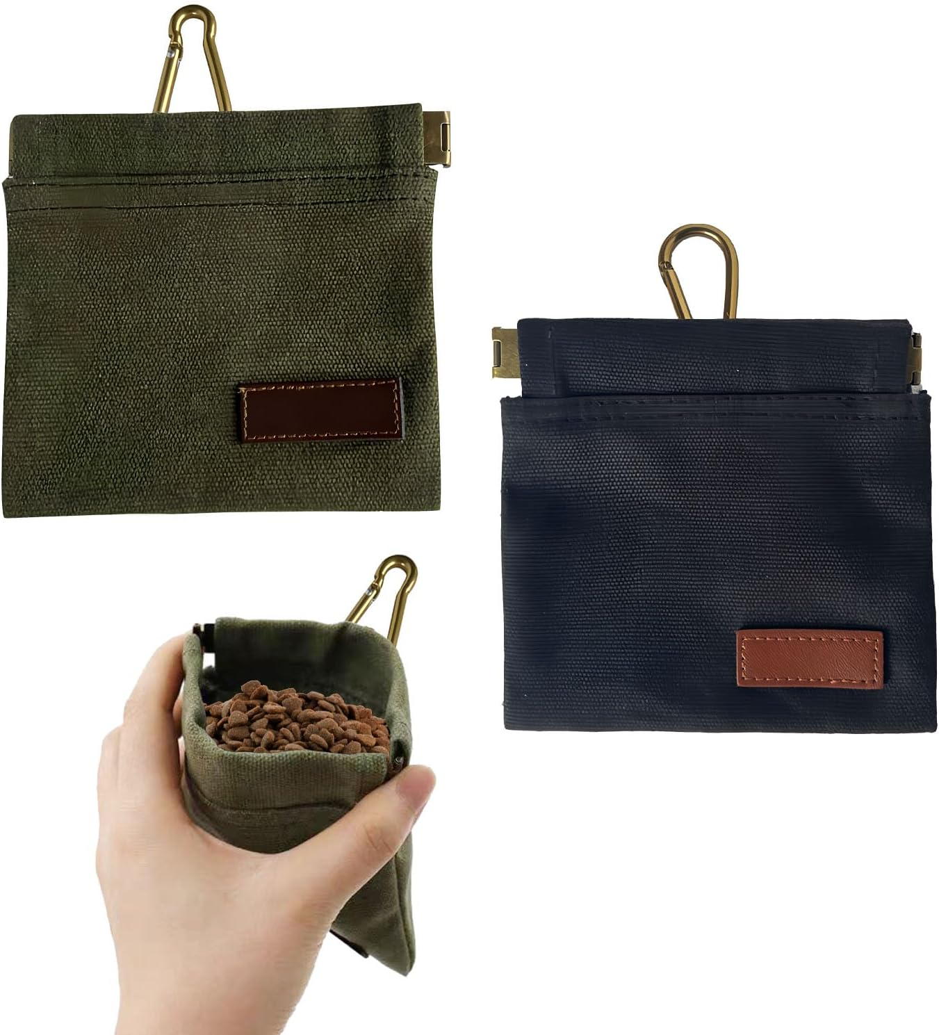 Dog Treat Pouch - 2PCS Hand Free Dog Walking Bag with Auto Closing Pet Feed Snack Reward Pocket | Pet Training Pouch for Puppy Obedience, Leak-Proof Design | Walking, Travel & Training Accessories