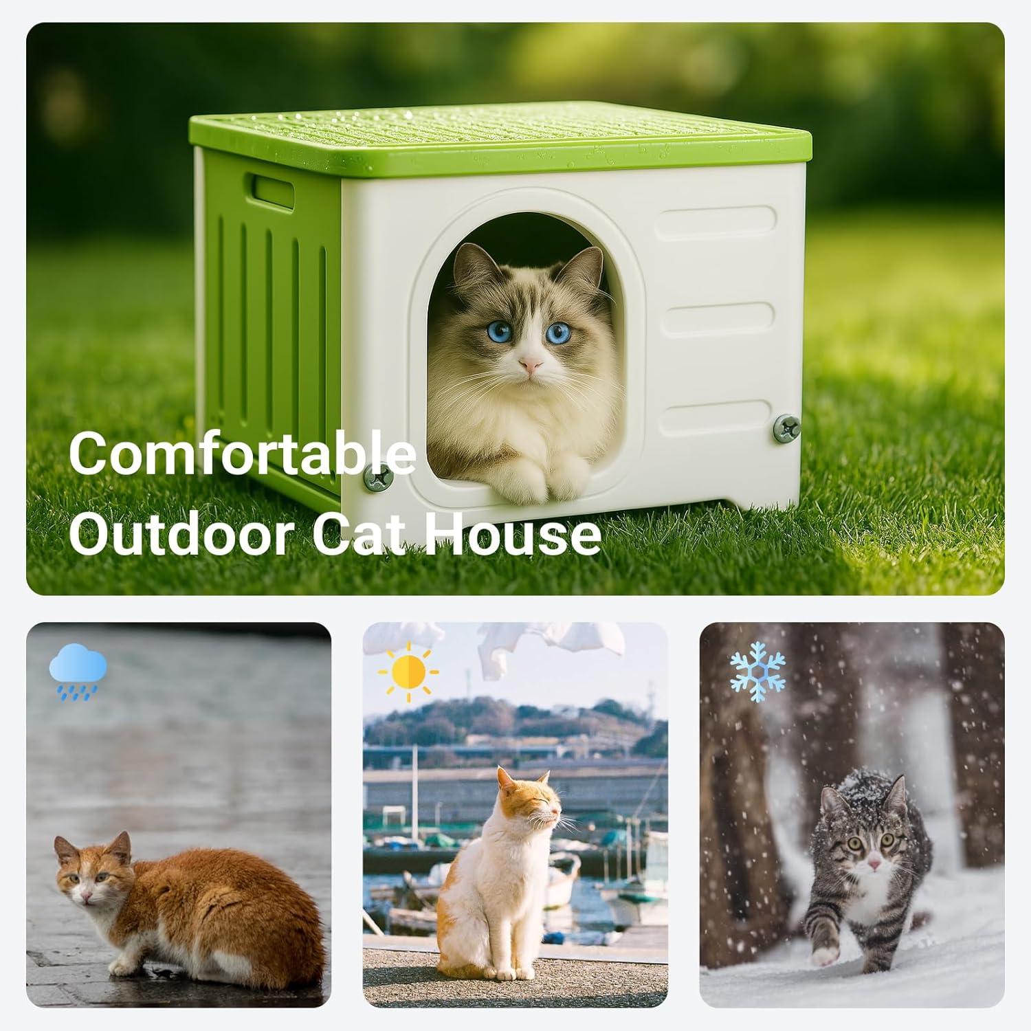 UPET Outdoor Cat House Weatherproof - Stray Cat Shelter with Cushion, Insulated Waterproof Cat Houses for Outdoor Cats, Stackable Elevated Feral Cat Shelter for Indoor/Outdoor Use image number 1