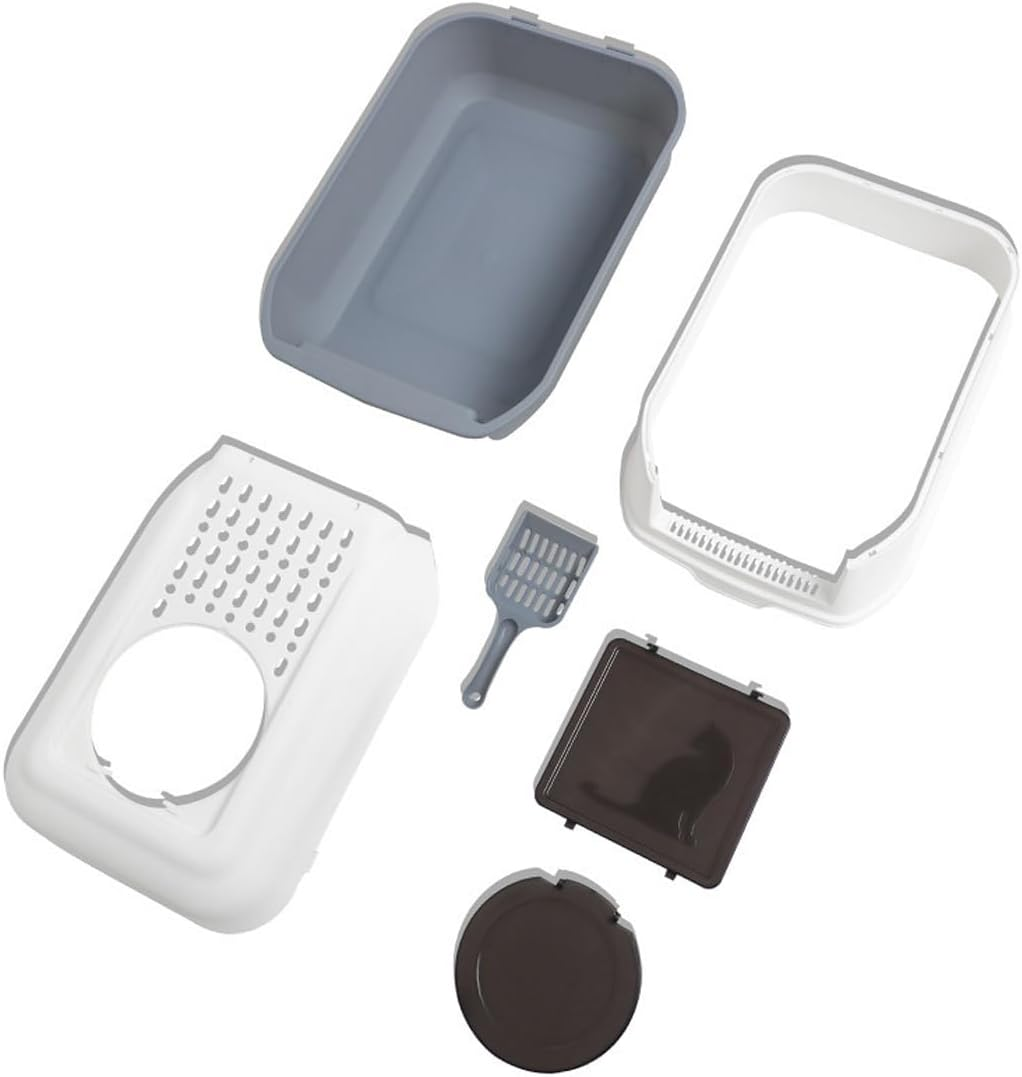 AIMALL Large Hooded Cat Litter Box with Two-Way Door, Enclosed Kitty Tray, Pet Toilet, Covered Design for Privacy, Easy Clean, Grey, 20 X 15 X 15 Inches