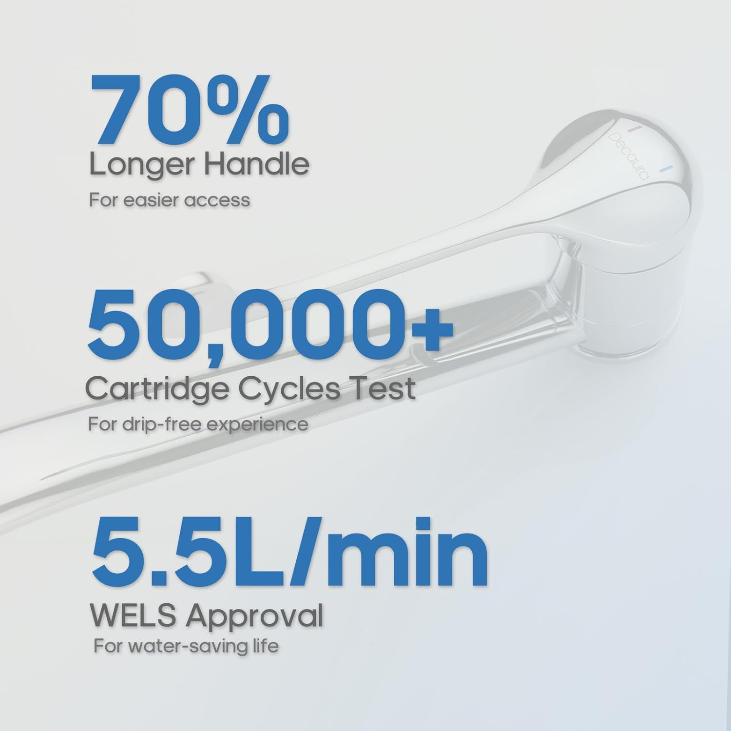 Decaura Kitchen Mixer Tap with Extra Long Handle, Lead-Free 360&deg; Swivel Spout Laundry Sink Tap, Designed for Seniors and Easy Accessibility (Chrome) image number 6