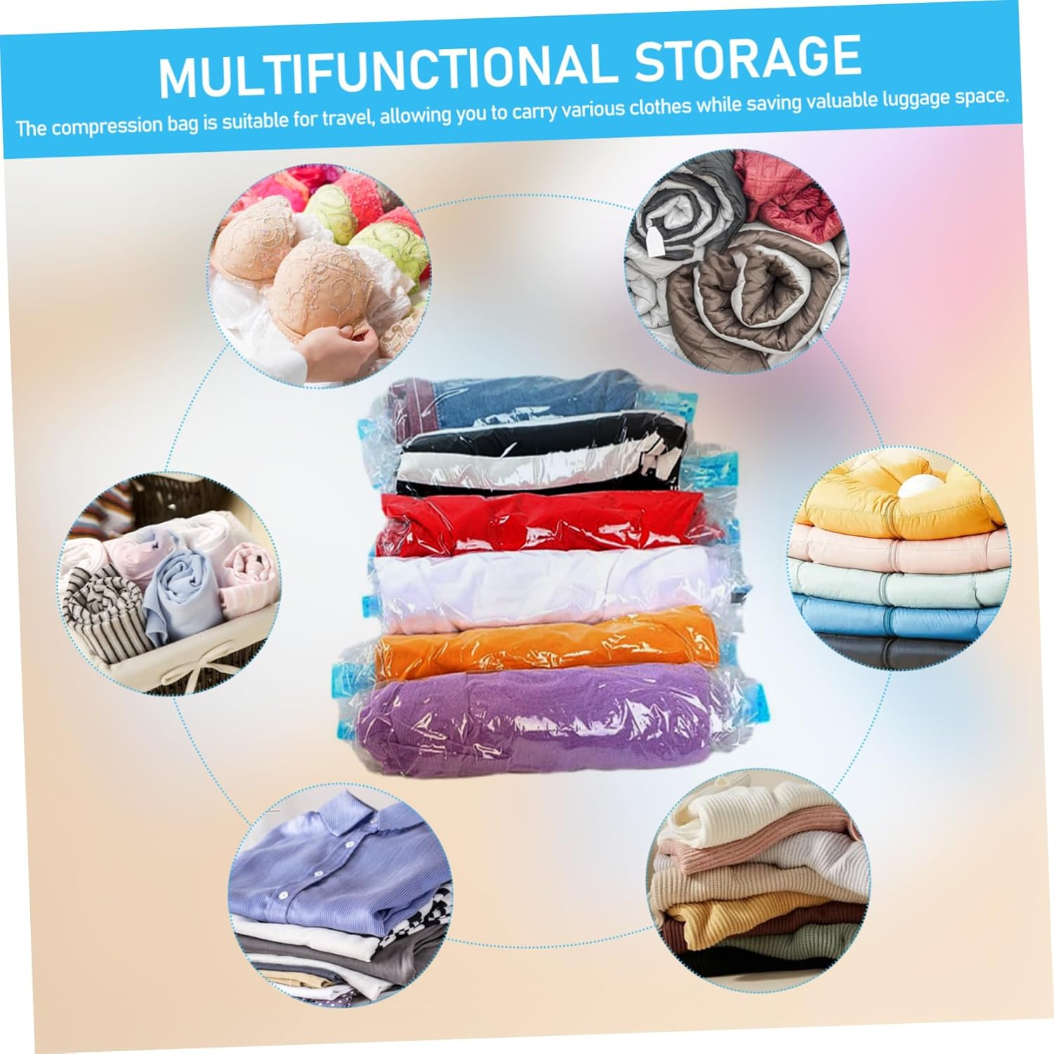 STOBAZA 12Pcs Travel Compression Bags Vacuum Sealer Bags Storage Vacuum Sealed for Packing Travel Essentials Space Saver Storage image number 3