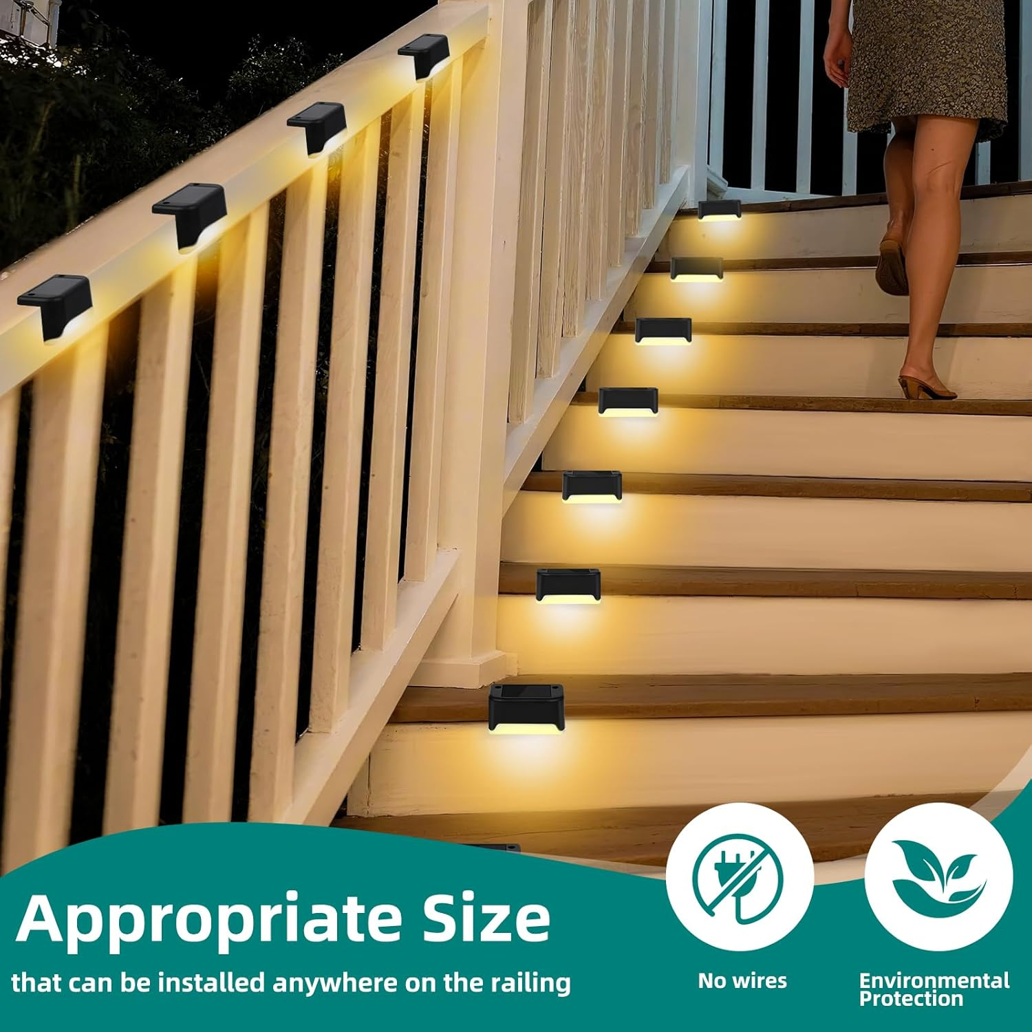 JEWOSTER Solar Fence Lights Outdoor - Waterproof LED Solar-Powered Deck Lights, Solar Step Lights for Fence, Patio, Yard, Porch and Garden - 16 Pack, Warm White image number 1