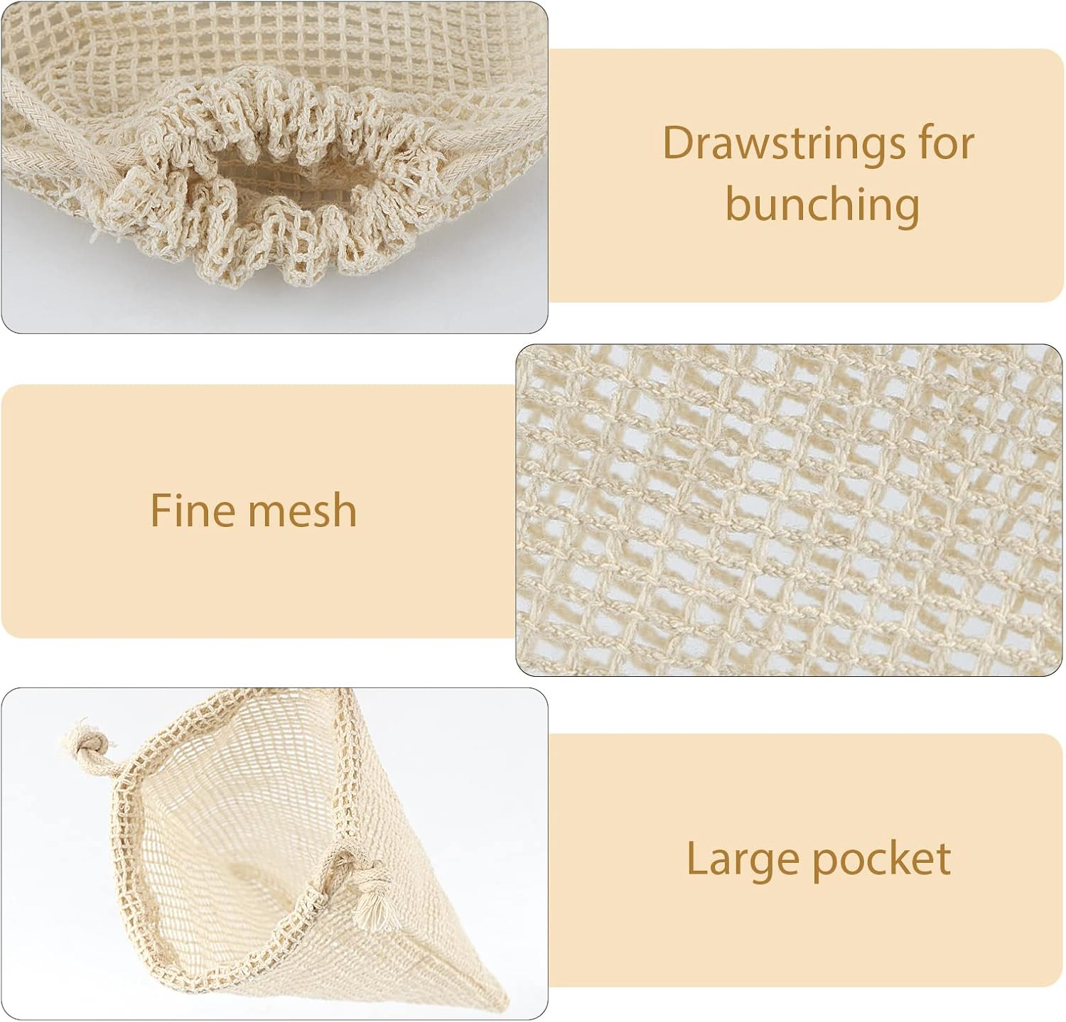 DODAMOUR 10 Pcs Soap Saver Pouch, Foaming and Drying Soap Net, Bar Soap Mess Bag for Exfoliating, Shower, Massage (Beige) image number 2