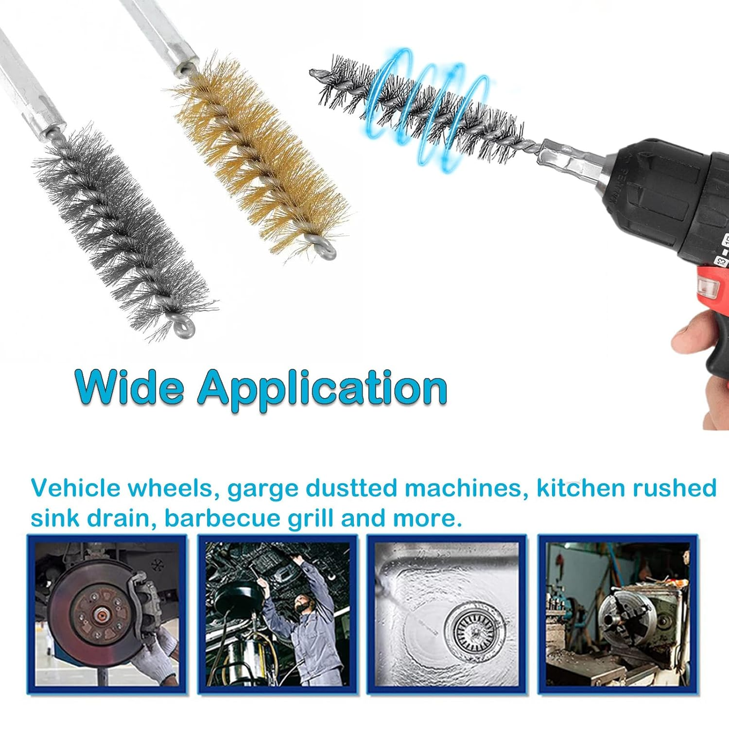 YUENTOEN 12PCS Bore Wire Brush, Stainless Steel Bore Brush Bristles Wire Brush for Rust and Tube Cleaning with 1/4 Inch Hex Shank Handle image number 4