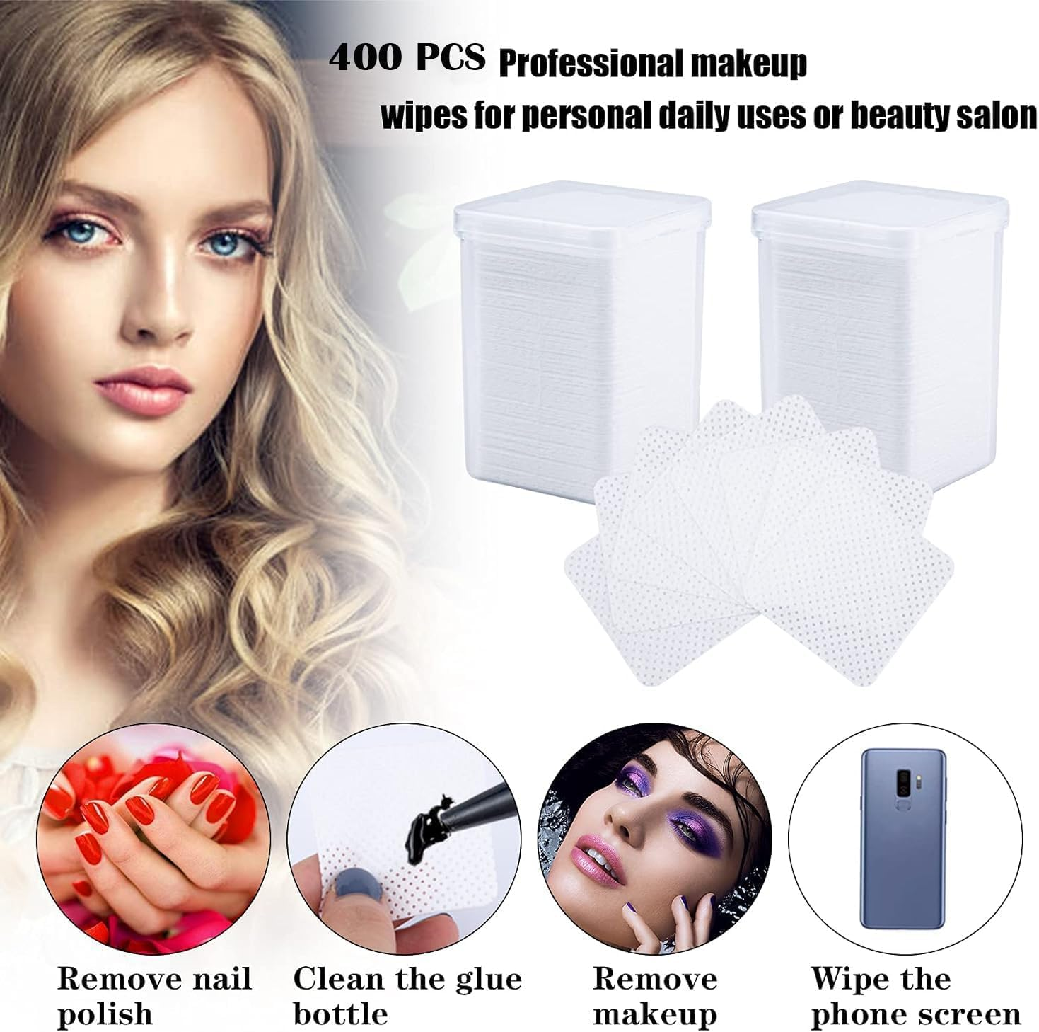 400 Pcs Non-Woven Glue Cleaning Wipes for Lash Extensions and Nail Polish Removal, Beauty Salon Supplies (White) image number 6