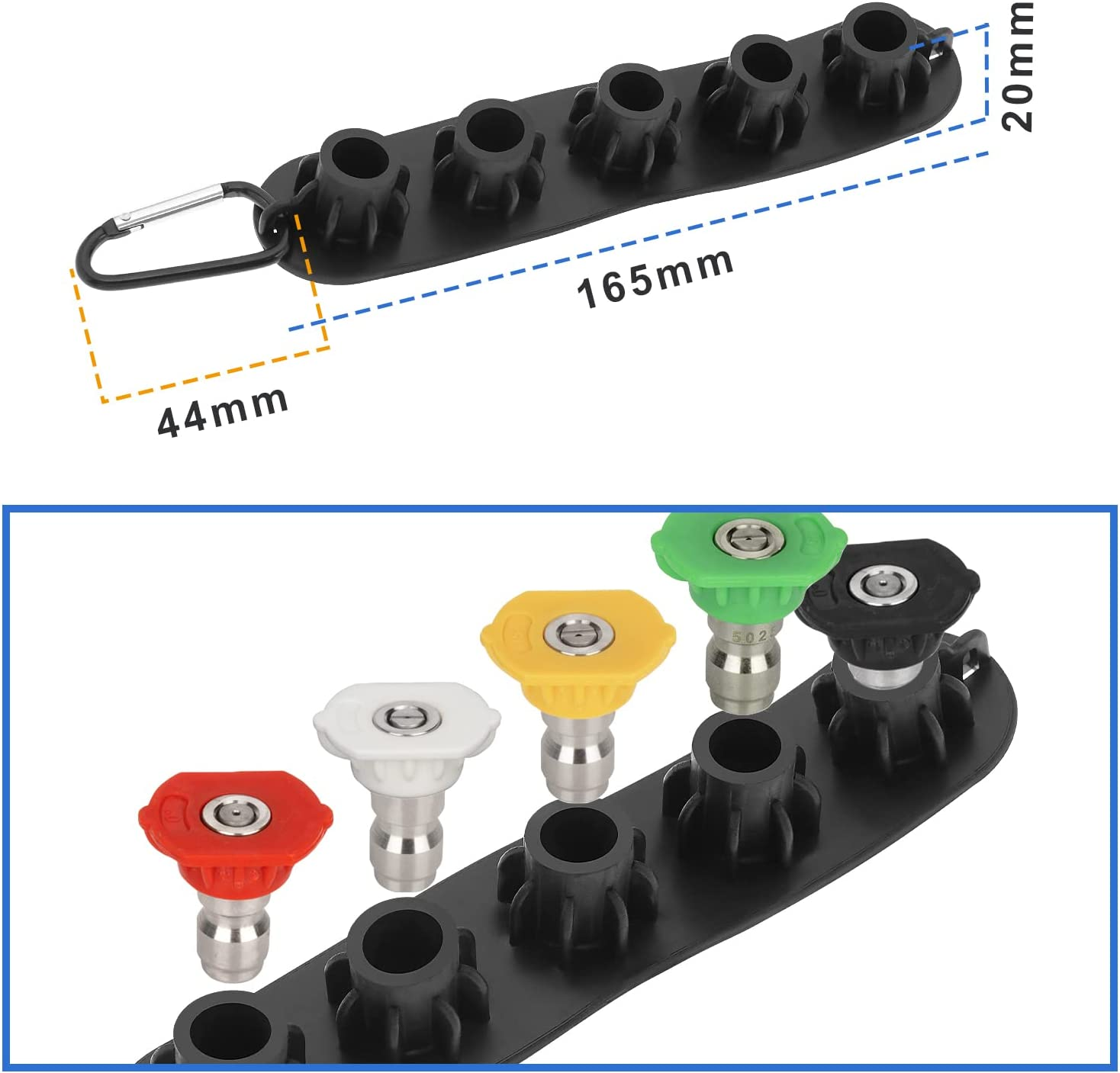 Ecsing Pressure Washer Nozzle Holder for Holding 5 Nozzles with Standard 1/4" Quick Connect Plug Rubber Nozzle Tip Storage Support with Metal Clip Black image number 1