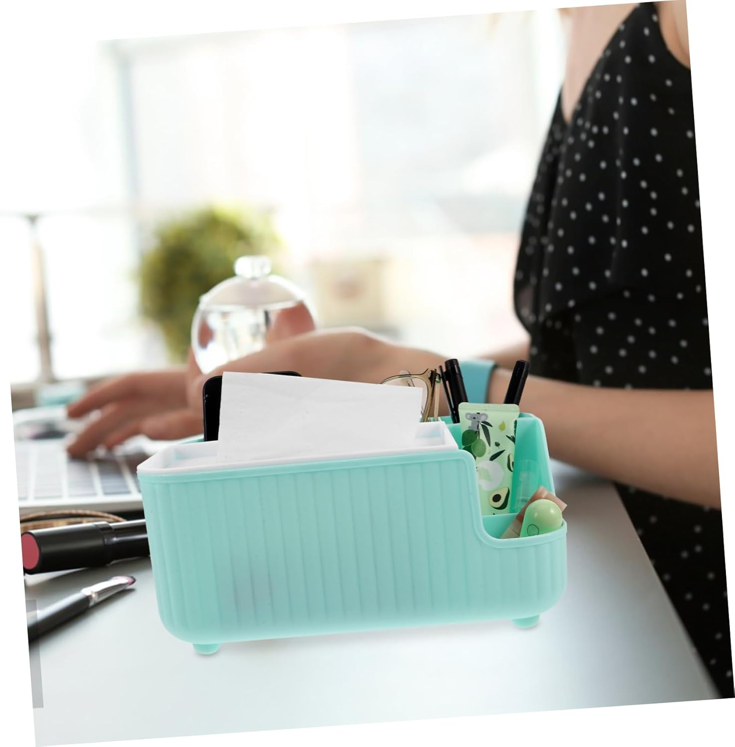 Tissue Box Cover Remote Control Holder Multifunctional Facial Tissue Holder for Living Desk and Makeup Brush Organizer for Home Office and Daily Use image number 6