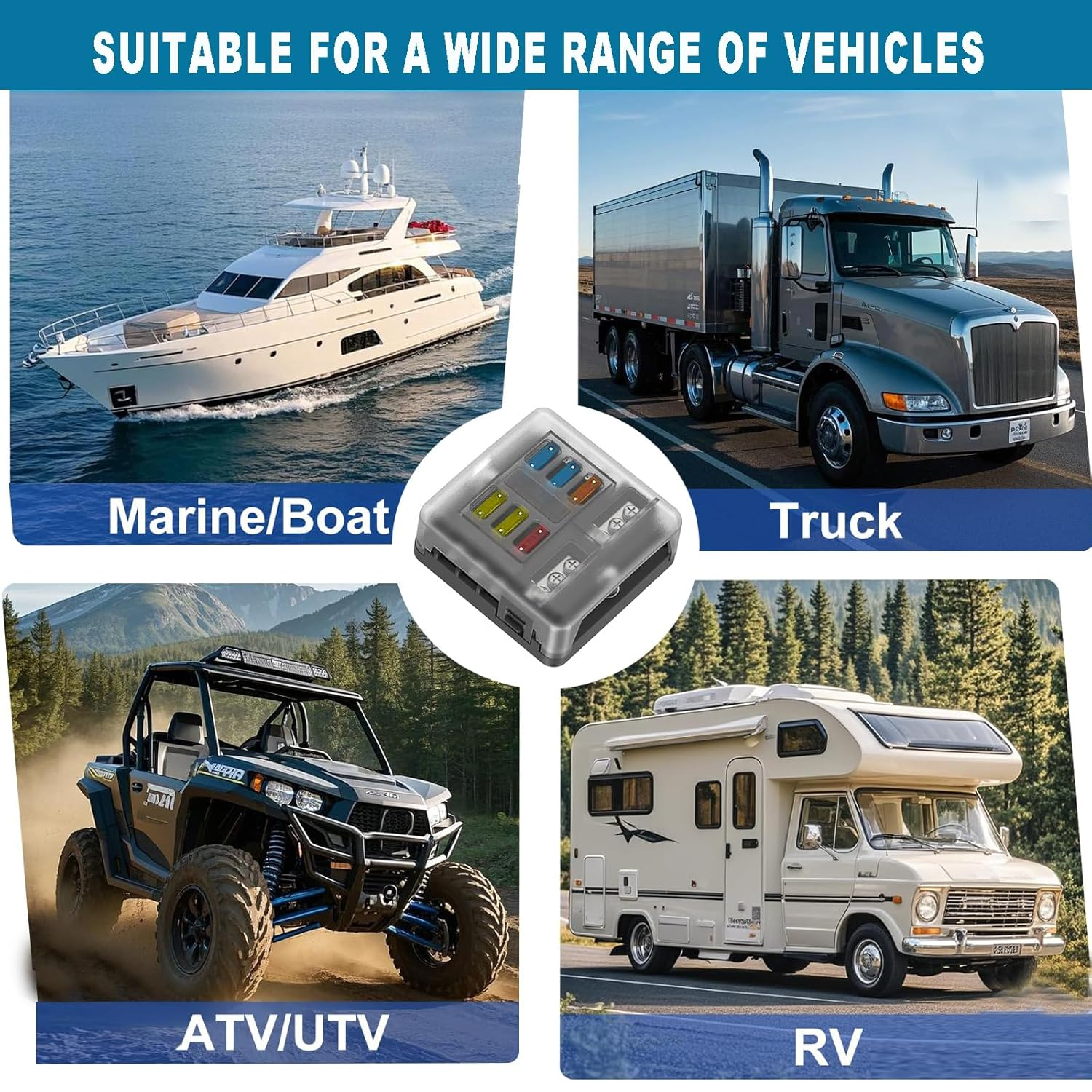 MAEZOE 6 Way 12V Fuse Box with LED Indicator, Heavy Duty Waterproof Blade Fuse Panel with Label Stickers & Negative Bus, for Car Marine RV Truck Boat DC 12-24V image number 3