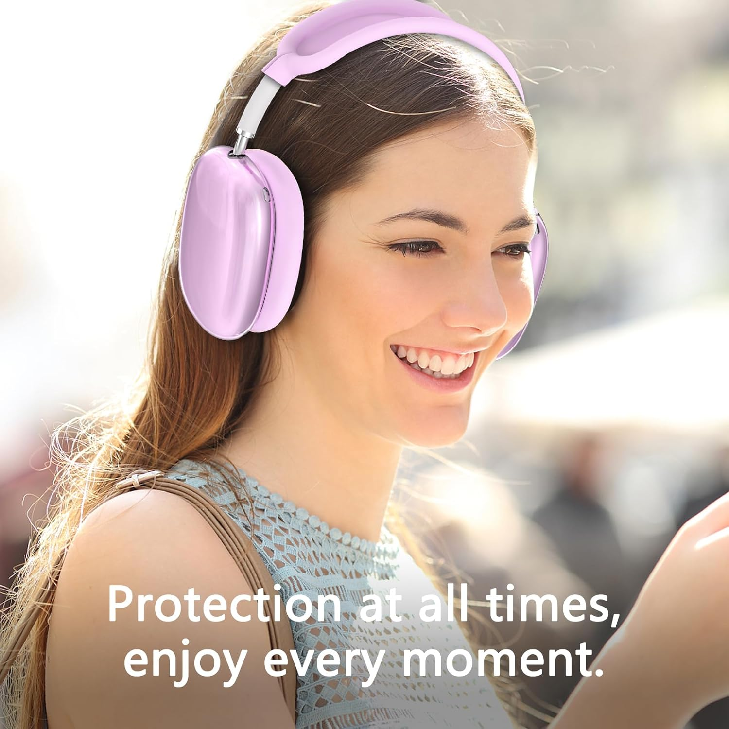 [4 in 1] Silicone Case Cover for Airpods Max Headphones, Clear Soft TPU Ear Cups Cover/Ear Pad Case/Headband Covers for Airpods Max (2024/2020), Transparent Accessories for Airpod Max (USB-C), Purple - Black-4 image number 3