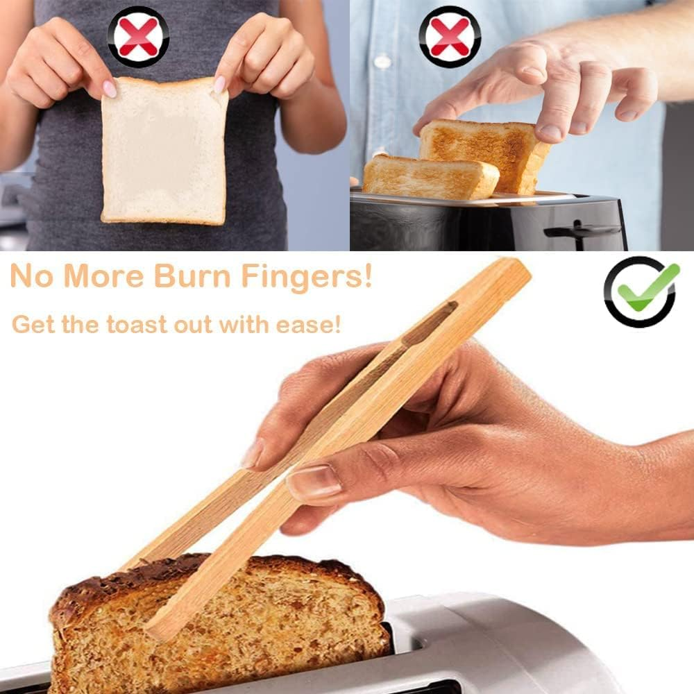 4Pcs Bamboo Toast Tongs - 18Cm/7 Inch Wooden Toaster Tongs with Anti-Slip Design,Reusable Bamboo Toast Tongs,For BBQ Fried Food,Bread,Tea Etc Set of 4,Wood Kitchen Toast Tongs,Wooden Tongs for Toaster image number 2