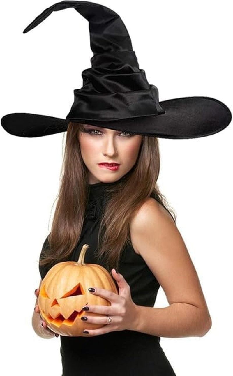 Women'S Witch Hat &ndash; Wide Brim Pointed Cosplay Headwear, Ruched Gothic Wizard Hat for Halloween, Magic Party & Costume Accessory
