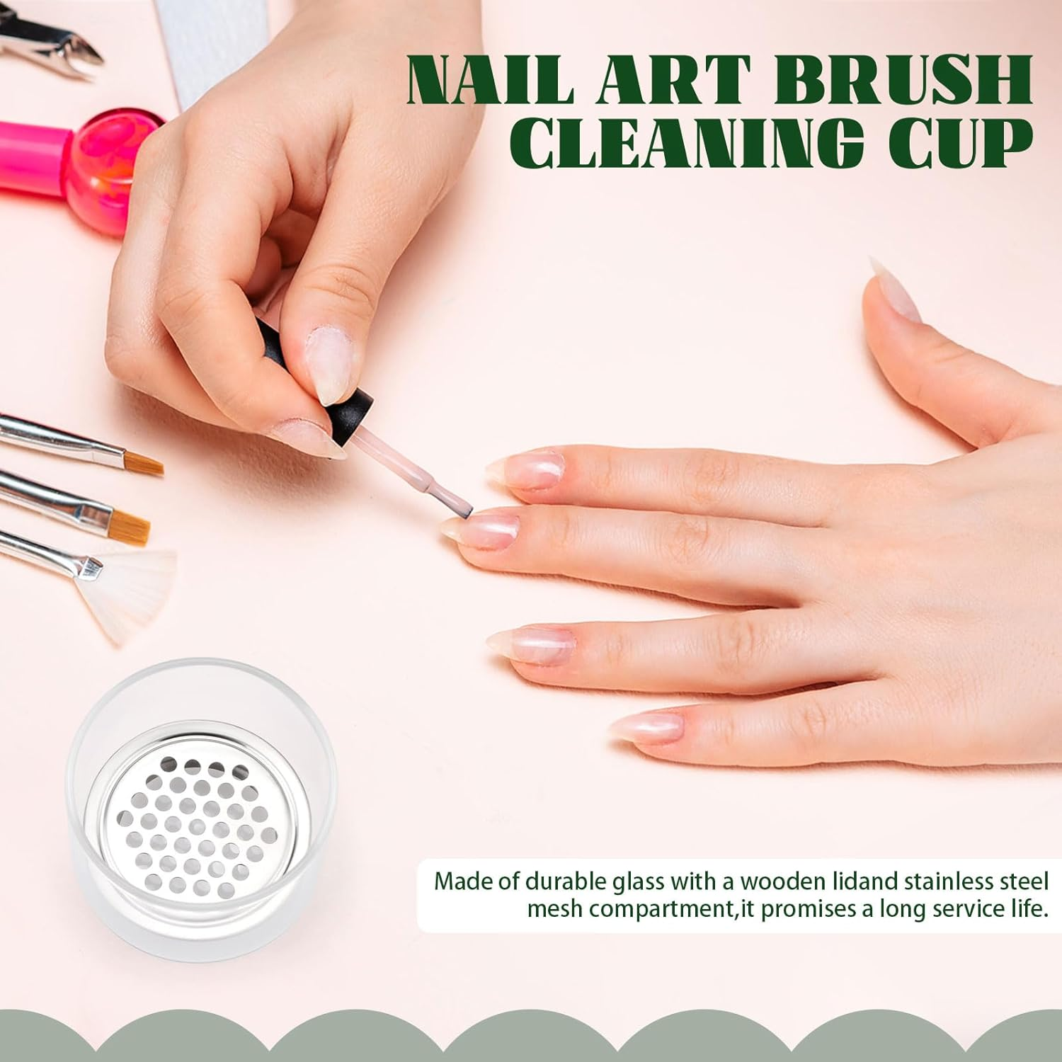 Diakey 4 Pack Acrylic Nail Brush Cleaner Dappen Dish with Lid, Mesh Layered Nail Art Brush Monomer Liquid Wash Cup Glass Removal Jar for Sequins Glitter Powder, 3.8Cm High - 5.6Cm High image number 2