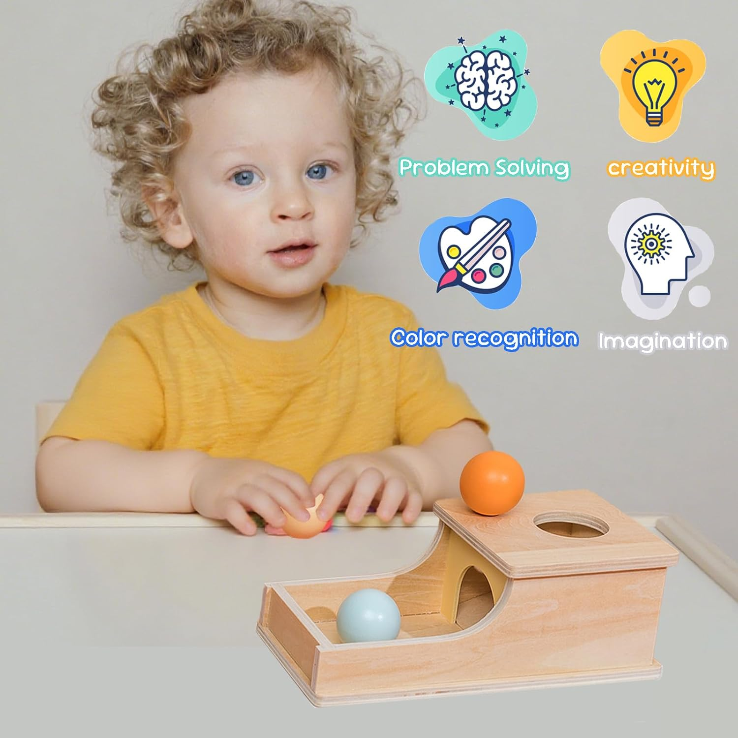 Montessori Toys for Babies 6-12 Months, Object Permanence Box Wooden Ball Drop Toy, Early Learning Toy Play for 6 Month to 3 Year Old Toddlers and Infants image number 1