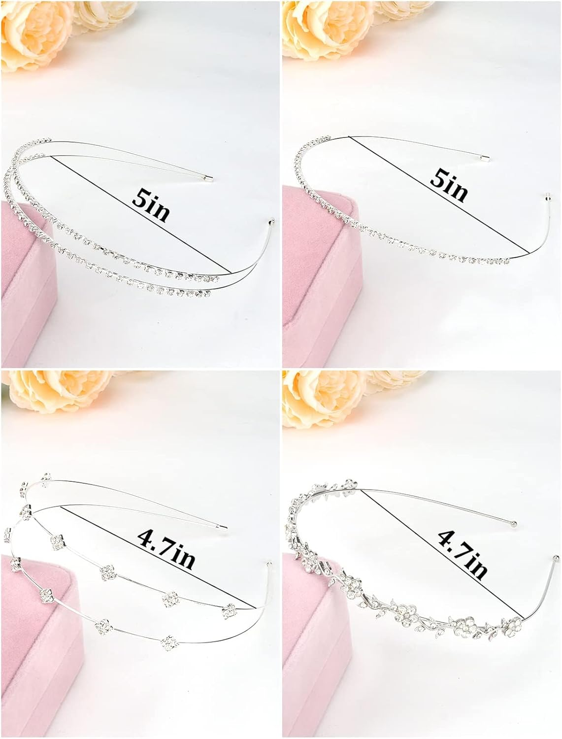 Rhinestone Headband 4 Pieces Rhinestone Glitter Sparkly Silver Headbands, Bridal Headband, Silver Hair Band, Women'S Hair Accessories, Wedding, Elegant and Stylish Headband, for Birthdays and Dates image number 1