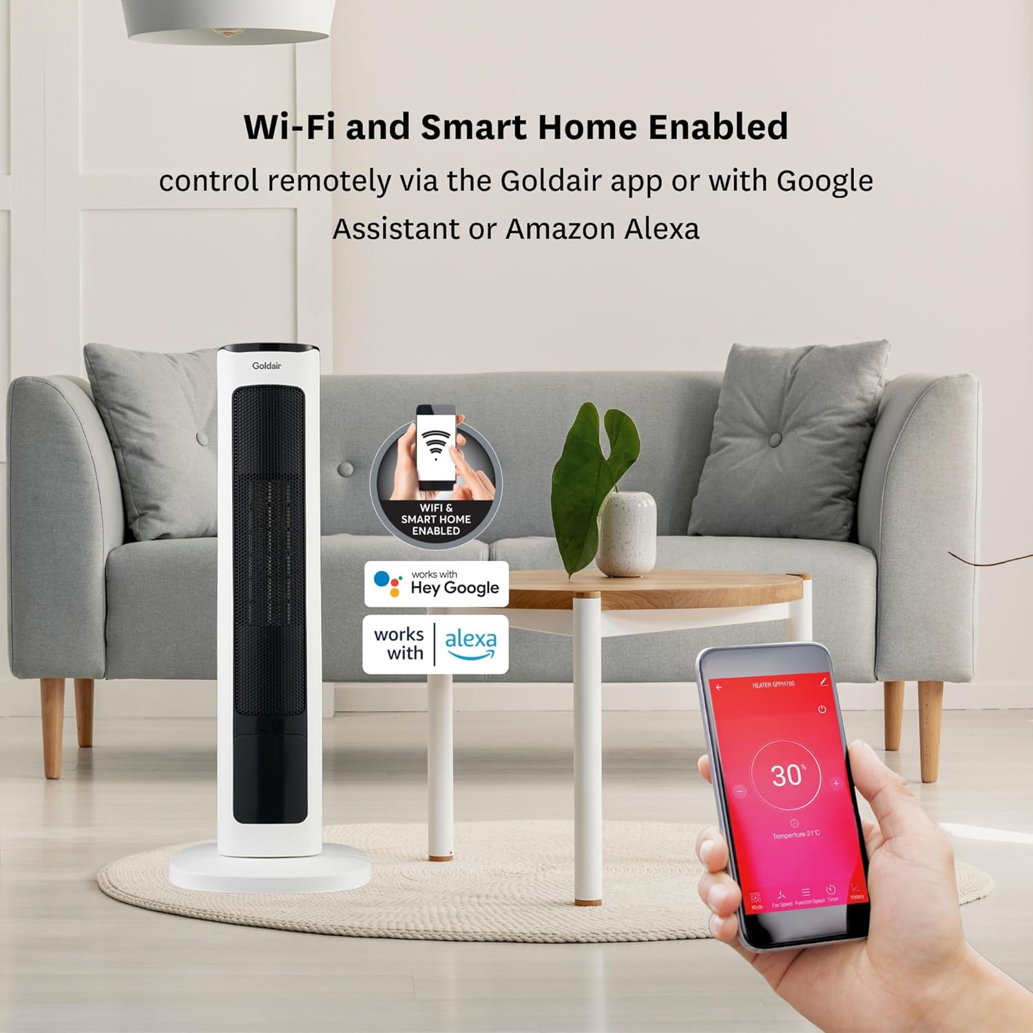 Goldair 2000W Ceramic Tower Heater with Wi-Fi image number 3