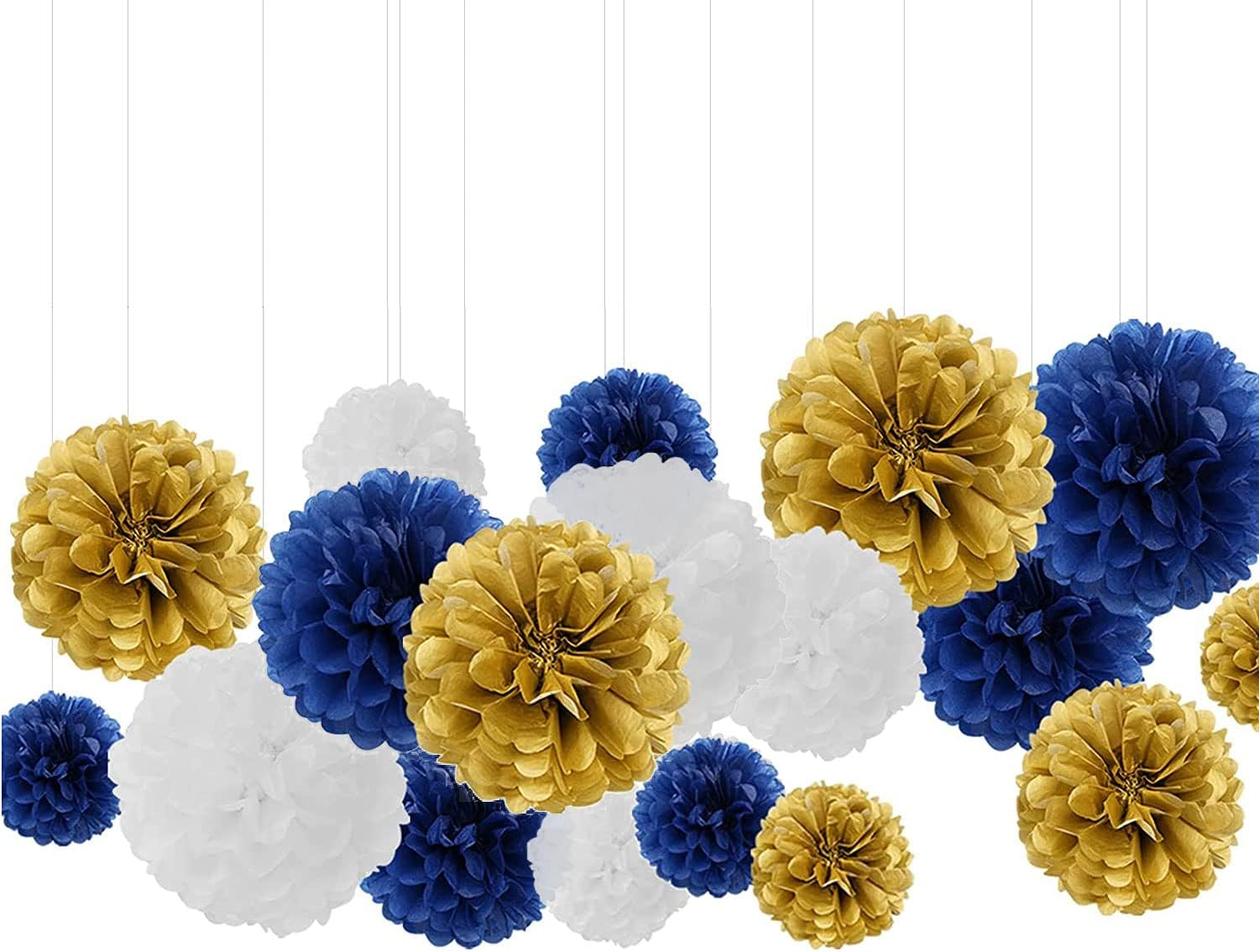 AIM & GGKK 12Pcs 8" 10" 12" Paper Pompom Rose Gold Gradient Rose Gold Dot White Tissue Hanging Paper Pom Poms,Flower Ball Wedding Birthday Party Decoration image number 3