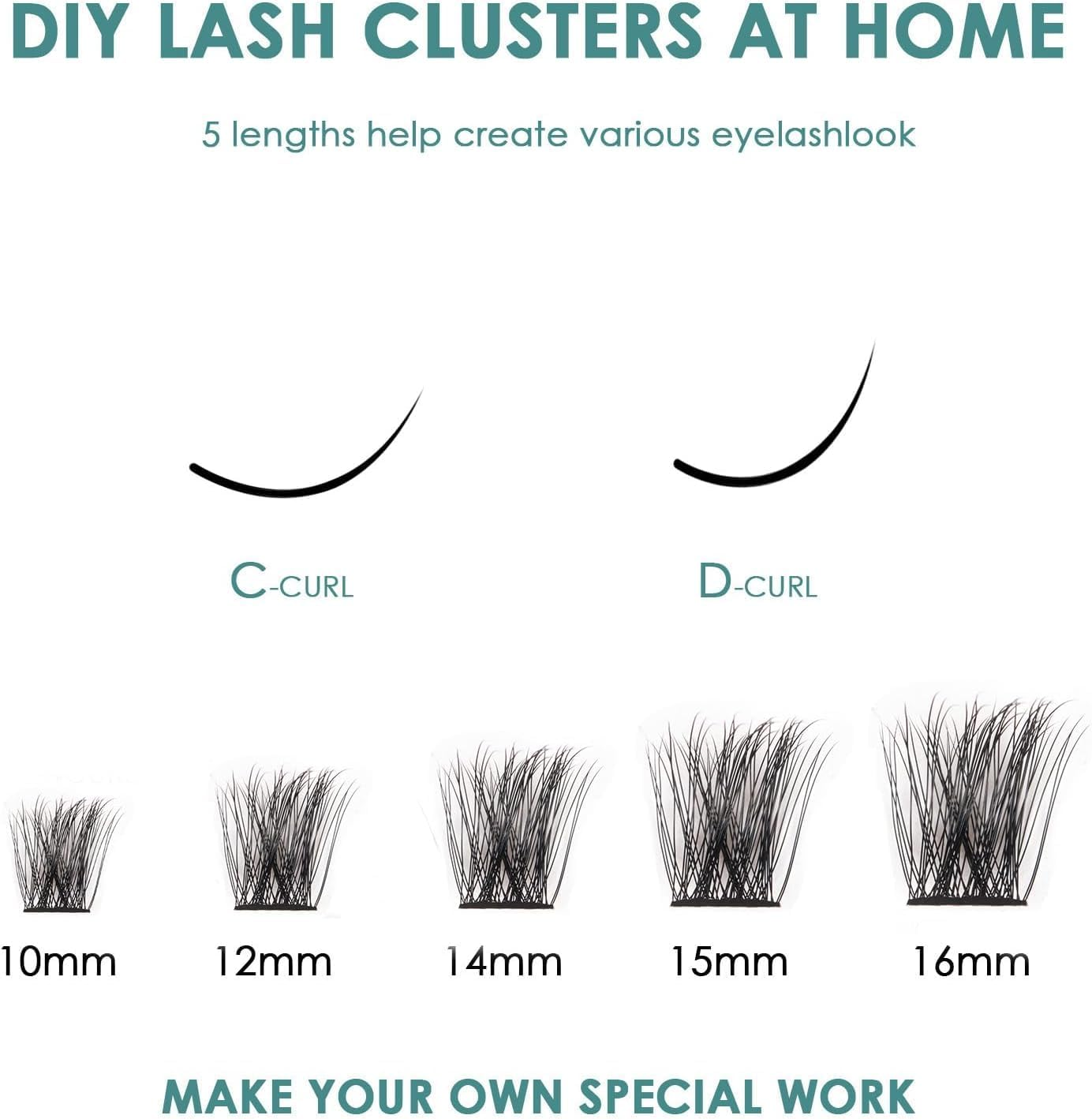 Lash Extension Kit-Individual Lashes with Bond and Seal-120 Lash Clusters DIY False Eyelashes Natural Cluster Lashes with Eyelash Glue and Lash Tweezers C D Curl 10/12/14/15/16Mm (120 C-Mix（10-16Mm）Kit, DM-28) image number 5