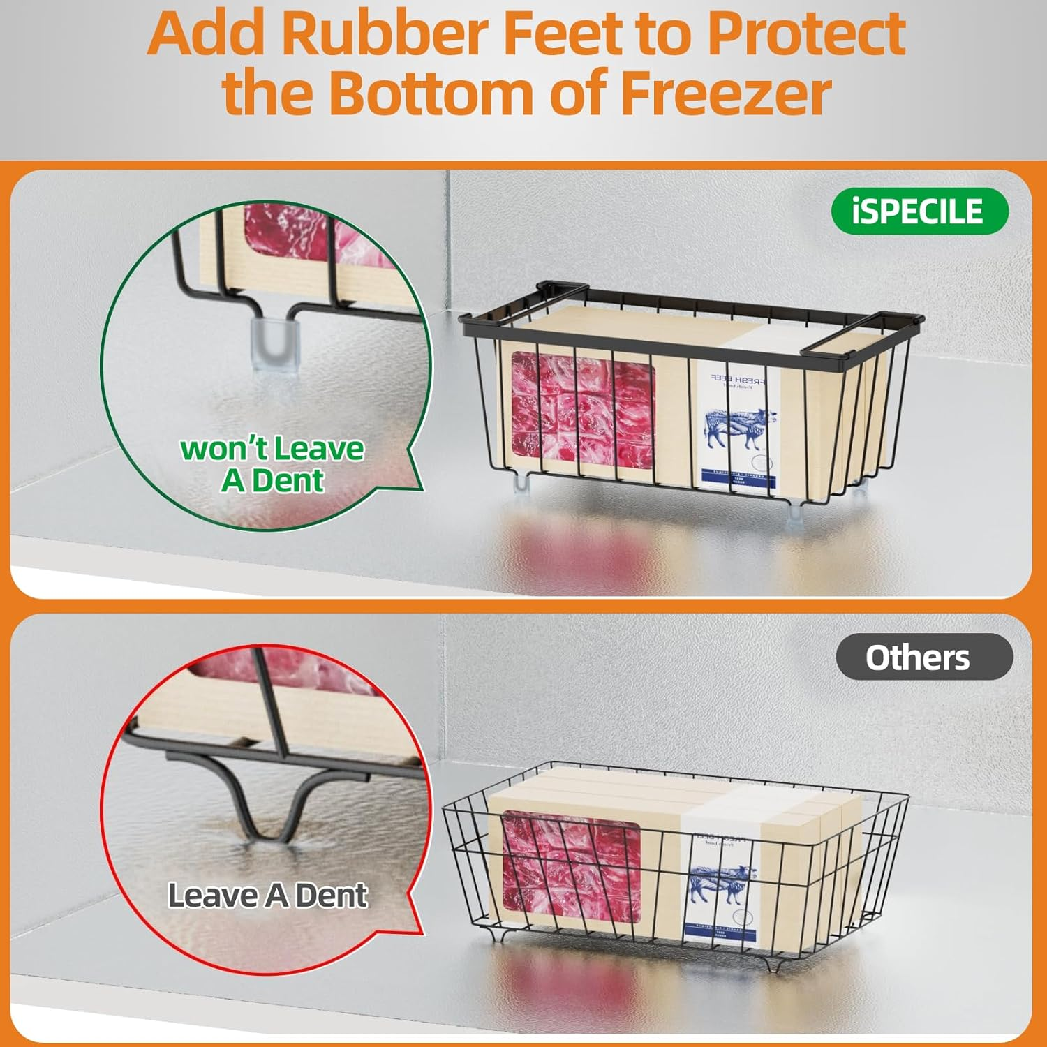 Kitment 5-Pack Stackable Chest Freezer Organiser, Fridge Organiser Basket, Deep Freezer Bins, Pantry Organiser, with Handles, for Chest & Upright Freezers, for Frozen Meat, Vegetables & More image number 2