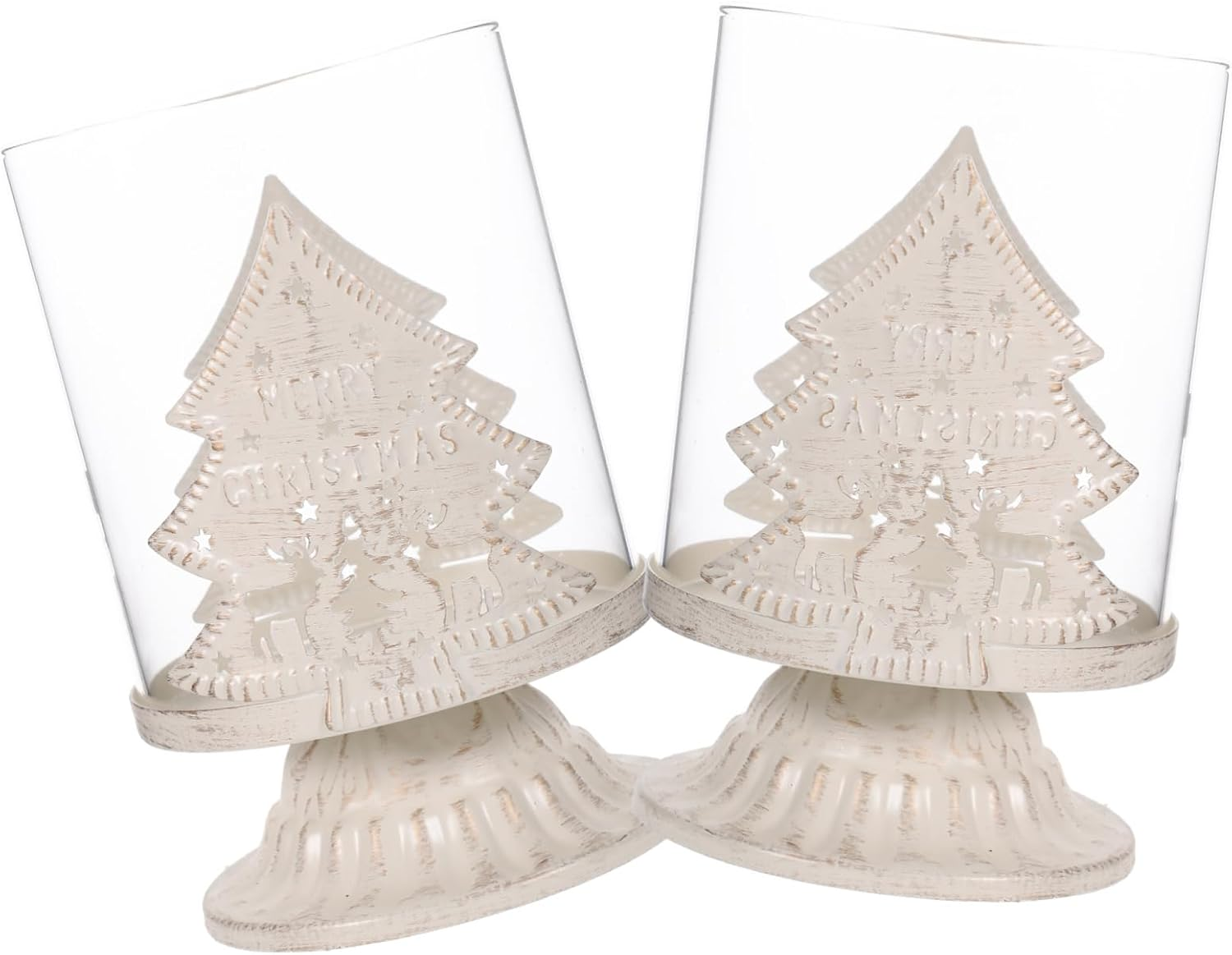 LABRIMP 2Pcs Iron and Glass Christmas Deer Ornaments Decorative Candleholder Festive Home Decor
