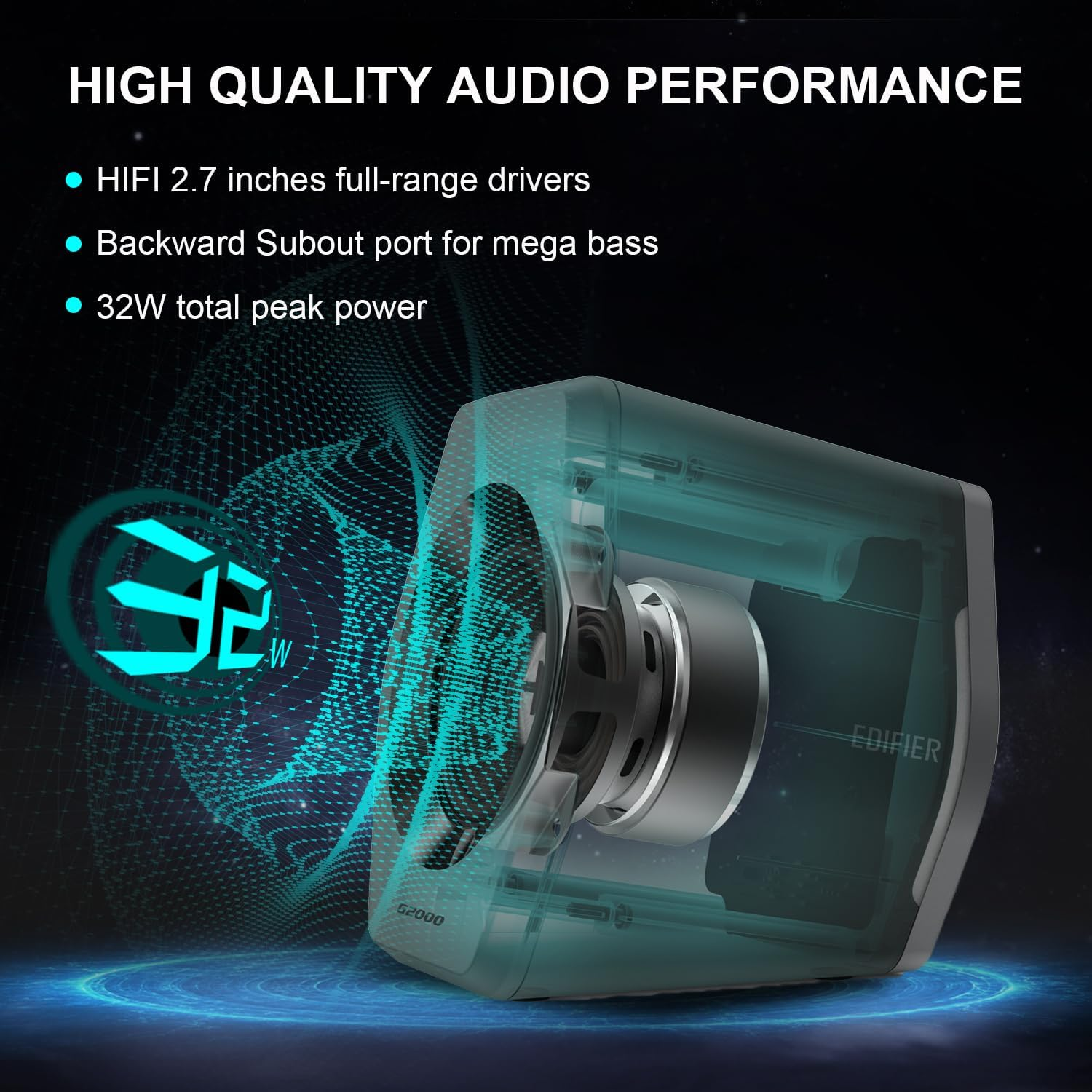 Edifier G2000 32W Computer Speaker, PC Gaming Speaker for Desktop with Subout Port, Hi-Fi Sound, EQ Mode, Bluetooth 5.1, USB, 3.5Mm Aux Inputs, RGB Lights - Black - Black image number 3