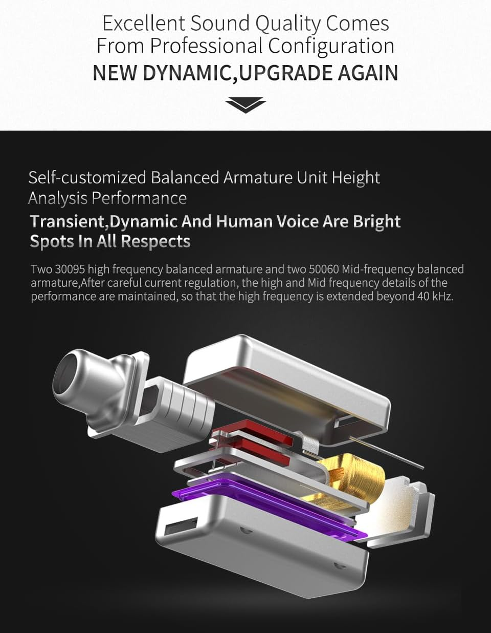 Keephifi KZ ZS10 Pro In-Ear Monitor, 4BA+1DD Hybrid Driver, Sandstone Black, Wired, In-Ear Headphones, Stage Monitor image number 3