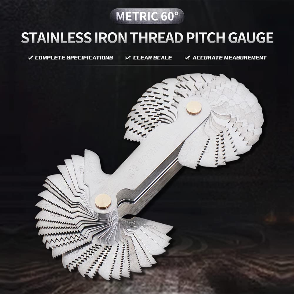 Screw Thread Pitch Cutting Gauge Tool 58Pcs/Set - Stainless Steel Metric & Imperial & US SAE Whitworth 55 Degree & Metric US 60 Degree for Industrial Measurement