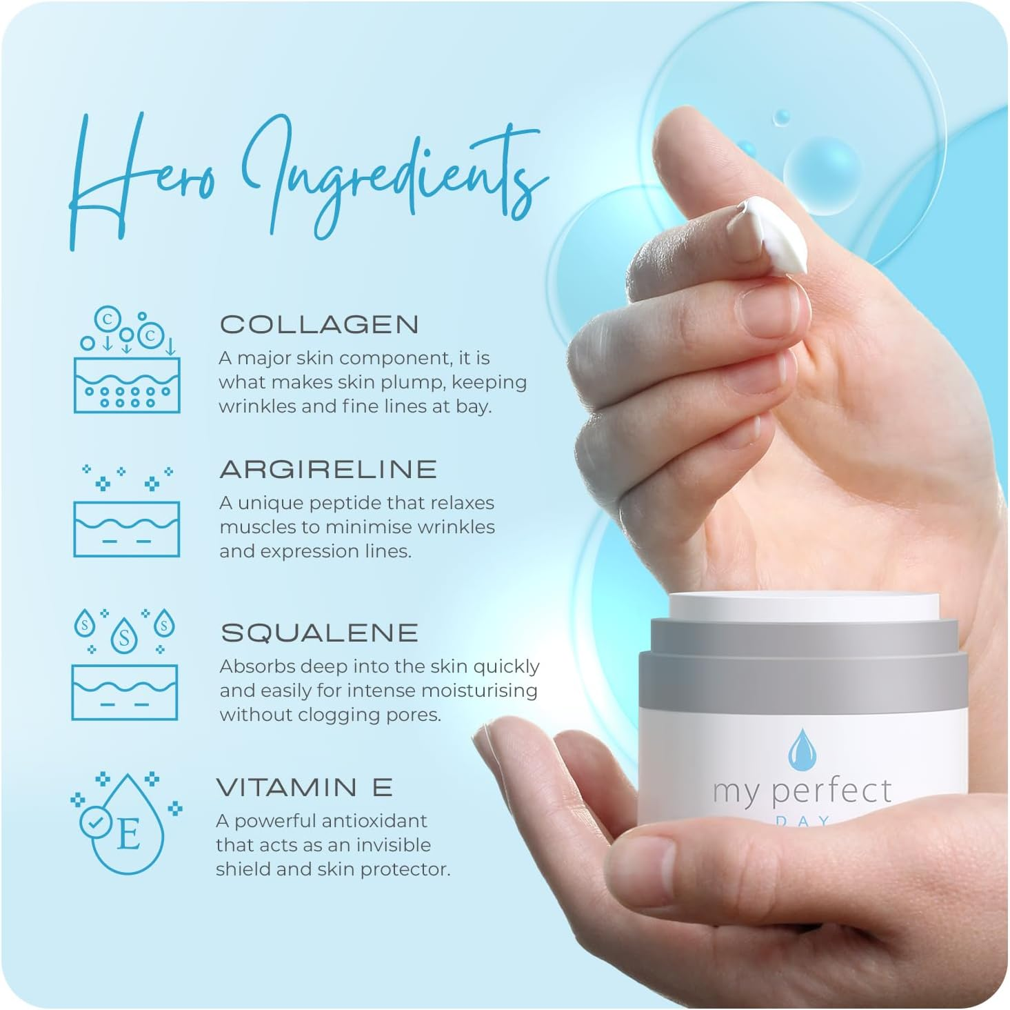 My Perfect Day Cream - the Perfect Cosmetics Company anti Ageing Cream Collagen Argireline Peptide Vitamin E 12 Hours Hydration 50Ml