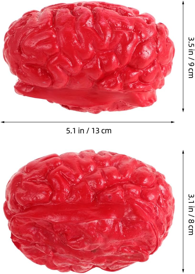 Latex Simulated Brain Props 2Pcs Realistic Fake Human Brains 5.1X3.5 Inch Halloween Decor Horror Party Decorations for Haunted Houses image number 1