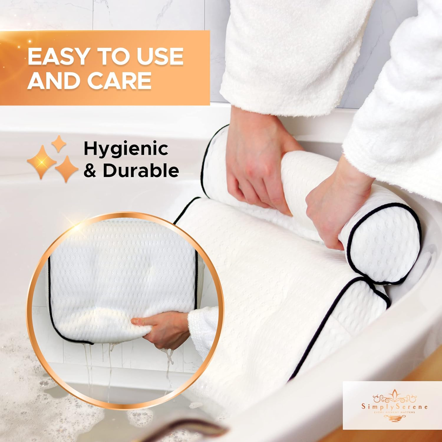 Simply Serene Bath Tub Pillows for Head & Neck - Spa-Quality Cushion for Relaxation - Bathroom Accessory & Gifts image number 6