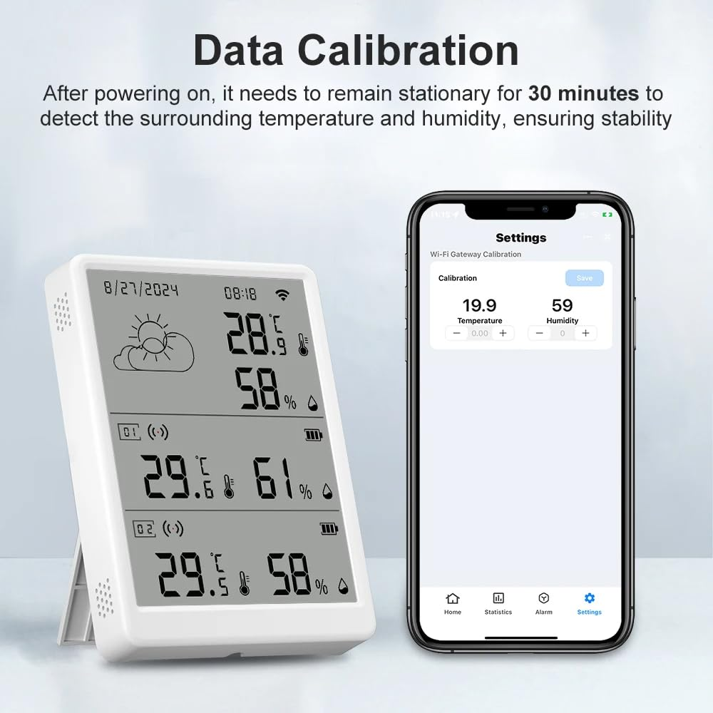 Uantii Smart Thermometer Kit Tuya Wifi Temperature Humidity Weather Station RF433 Wireless Thermometer Thermohygrometer for Indoor and Outdoor Works with Alexa and Google Home (1 Host+2 Sub-Sensor) image number 6