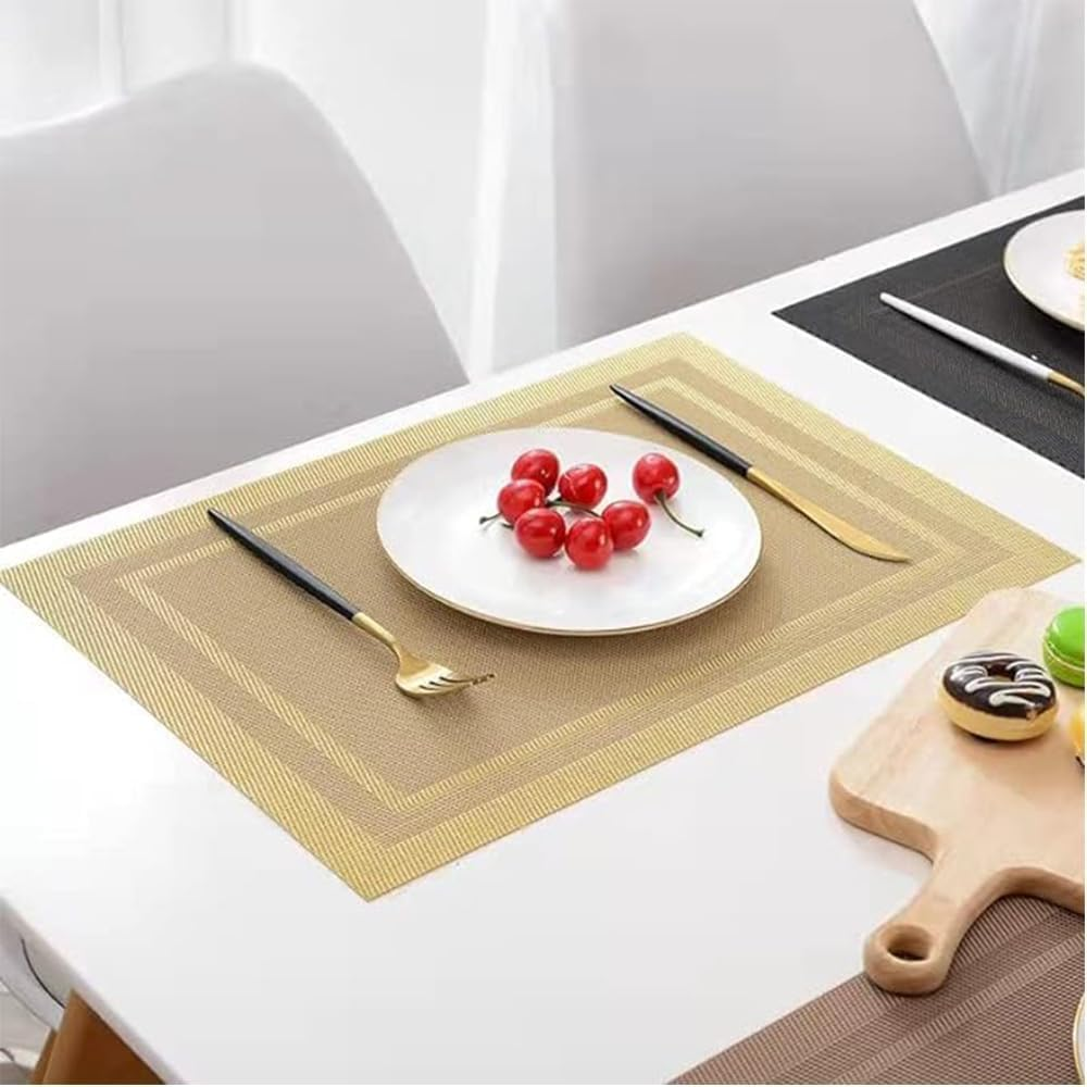 6 Piece Placemats, 11.8 X 13.7 Inches Non-Slip Crossweave Woven Vinyl Insulation Place Mat, Waterproof Washable Kitchen Table Mats for Restaurants Party Decoration (Champagne) image number 6