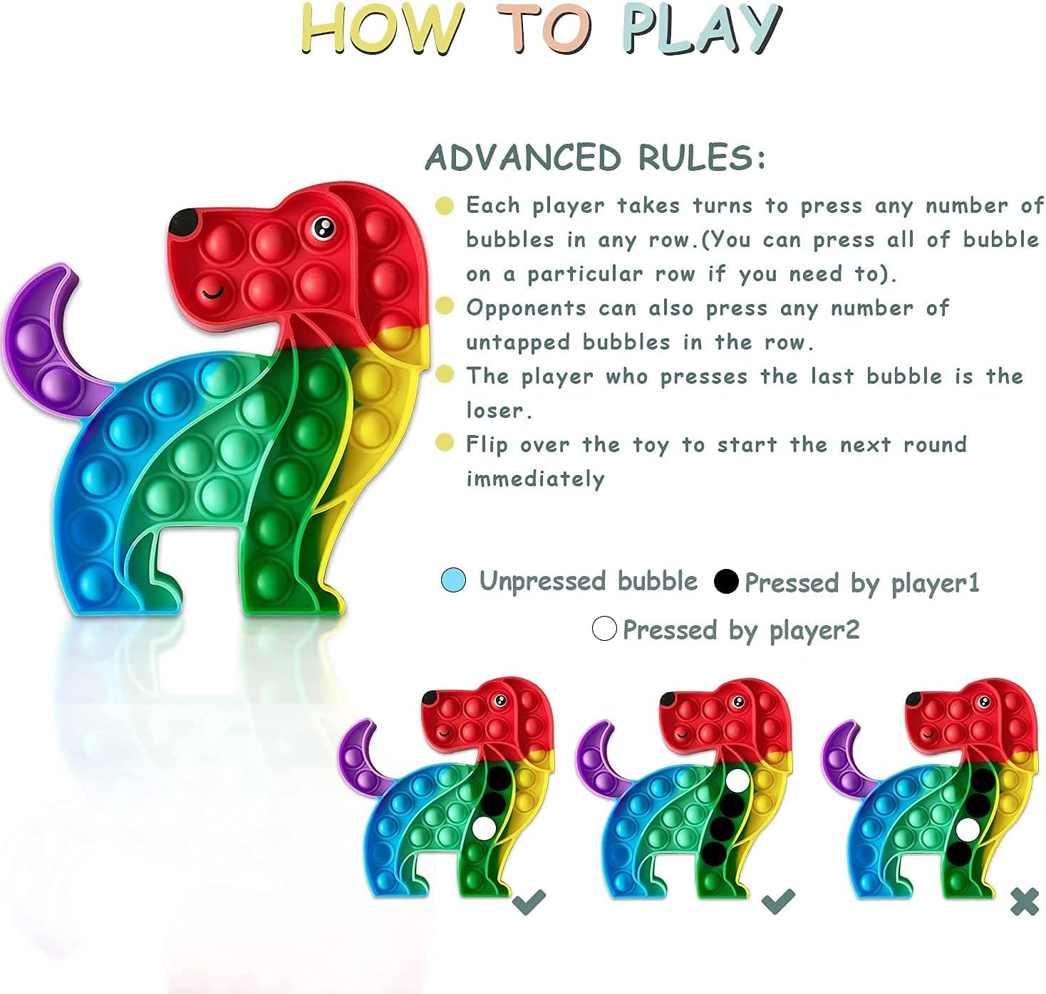 Cute Animal Dog Push Pop up Its Bubble Sensory Fidget Toys, Autism Special Needs Stress Relief Silicone Pressure Relieving Toys for Kids Children Adults (Rainbow Dog) image number 1