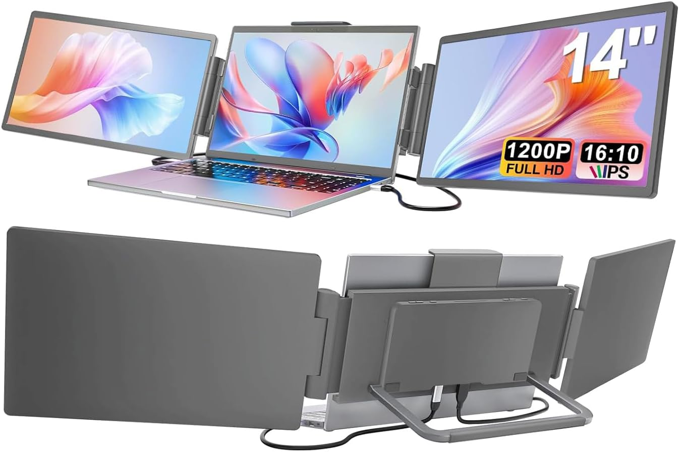 Laptop Screen Extender, 14" 1200P FHD IPS Dual/Triple Portable Laptop Monitor Extender 16:10 for 13.3"-16" Laptops, Type-C/Hdmi Plug & Play Extended Monitor for Mac/Wins/Android/Chrome (S2) image number 6