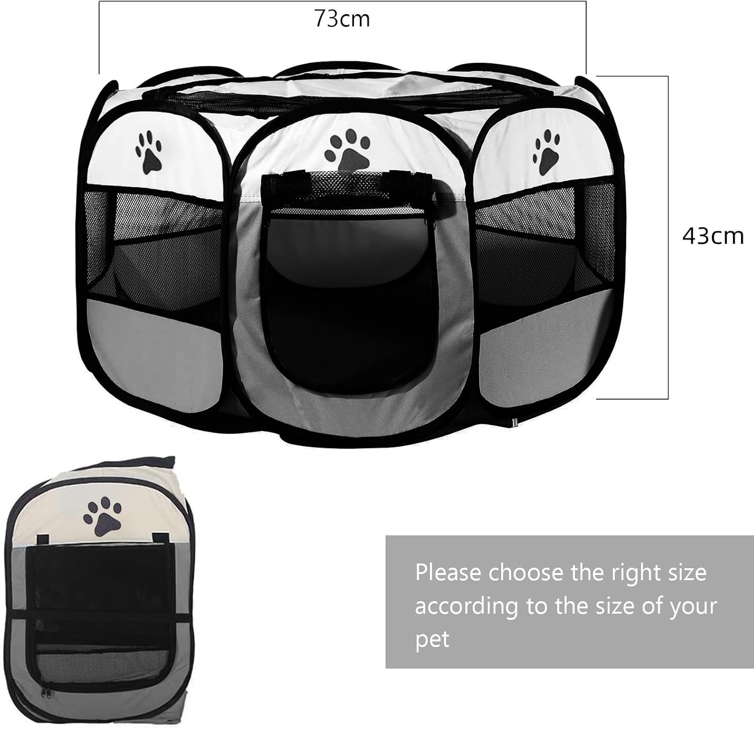 73 X 73 X 43 Cm Puppy Run, Foldable Indoor Dog Park, Cat Enclosure, Puppy Playpen for Indoors, Ideal for Dogs, Cats and Small Animals, Grey image number 1