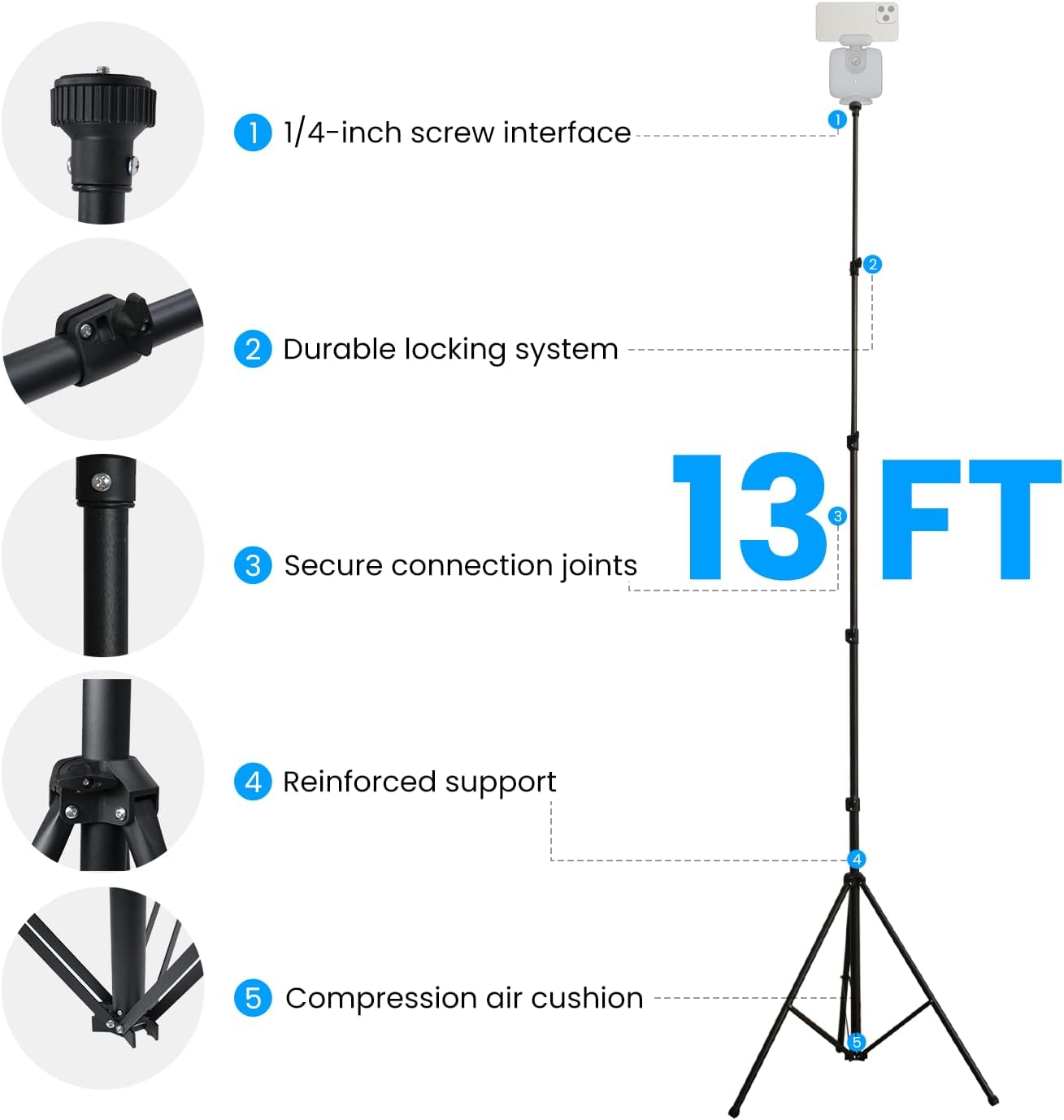 Xbotgo Update T4 Tripod for Soccer/Basketball Games Recording: up to 13 Feet, Extra Quick-Release Mount, Storage Bag, Non-Slip Feet, Wind Resistant, 1/4&rdquo; Screw Compatible with Most DSLR Cameras image number 2
