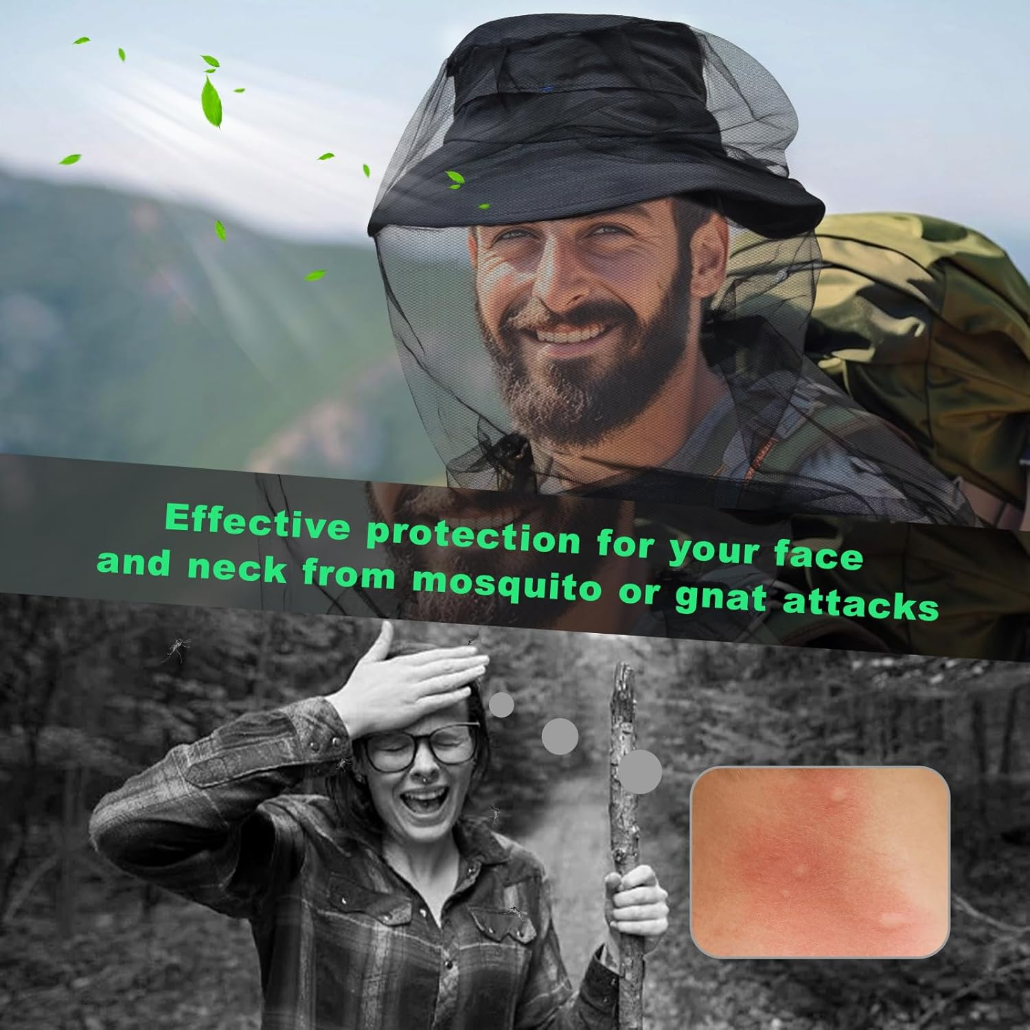 Tupi Premium Mosquito Head Net, Bug Face Netting for Hats, Fly & Bug Protection | Ultra Large & Long, Extra Fine Holes for Camping, Hiking, Fishing, Gardening, Fits All Hats for Men & Women, 2 Pack image number 4