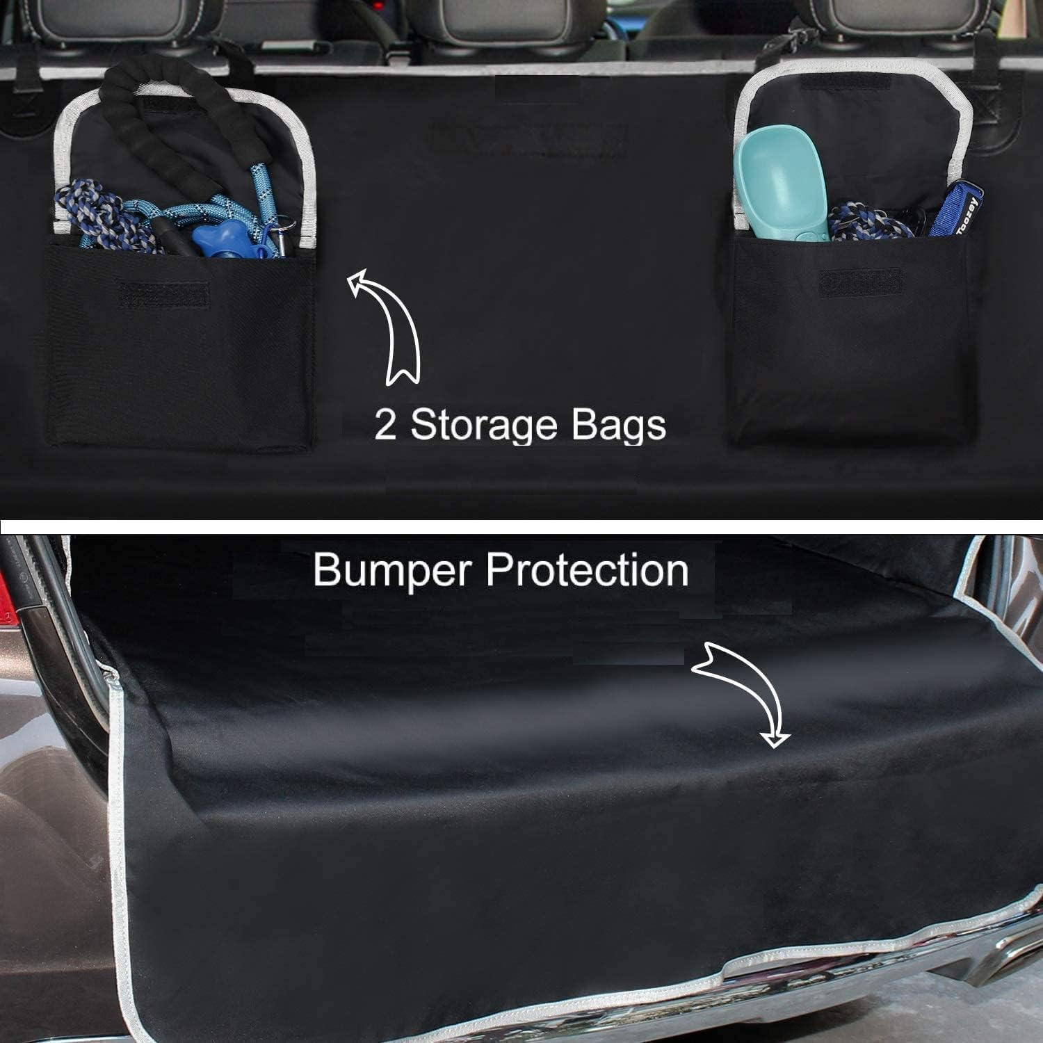 UNIQU Car Boot Cover for Dogs | Waterproof, Nonslip Pet Car Boot Liner Protector | Universal Trunk Dog Blanket with Side & Bumper Protection (Black - Grey Edge) image number 4