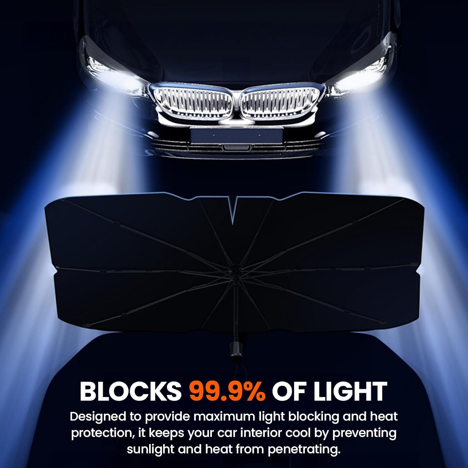 Extra-Large Size Car Window Shade for Reducing the Temperature and UV Rays, Car Sunshade Front Windshield Is Suitable for Most Car Models with Bendable Handle (Black, 140 X 80 Cm) image number 1