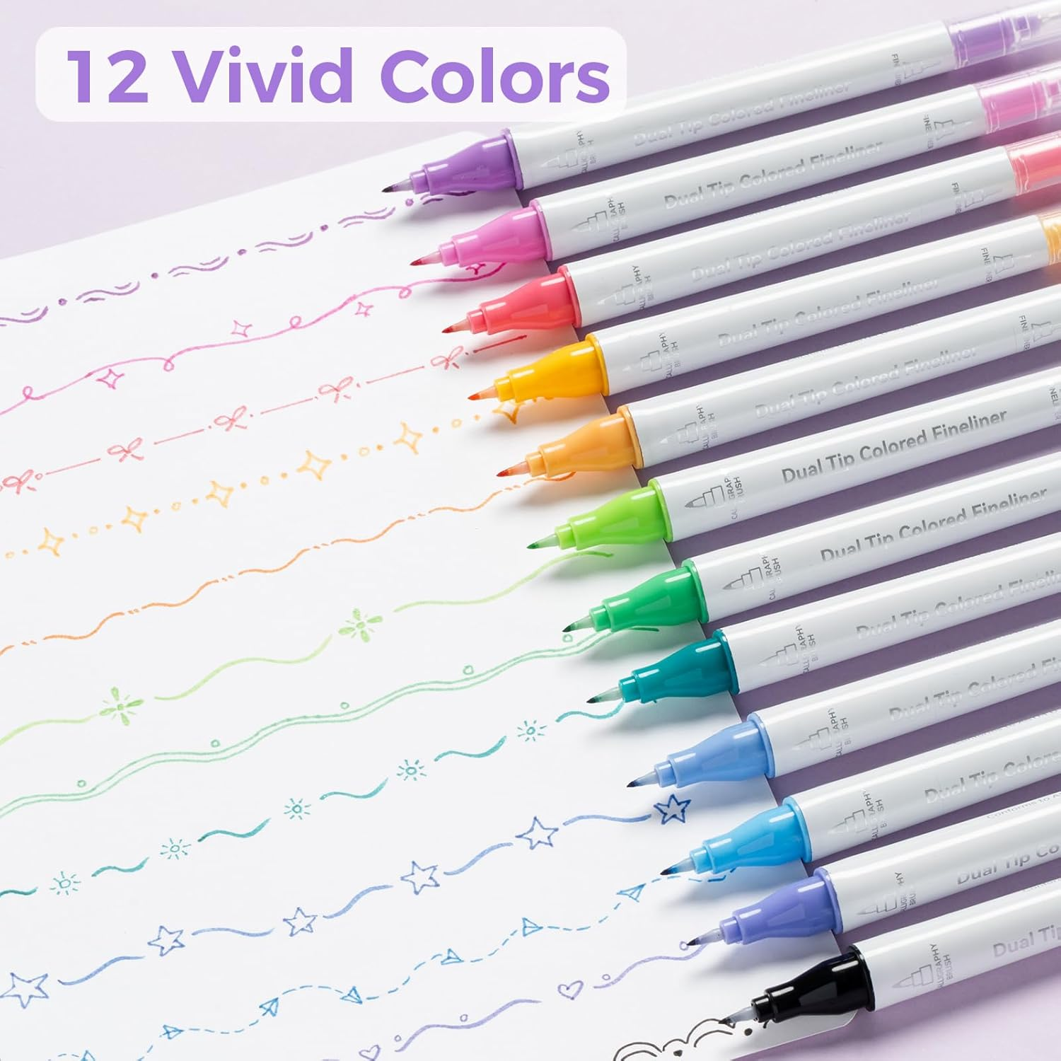 Ohuhu Brush & Fineliner Dual Tips Colored Drawing Pens, 12 Colors Waterproof & Alcohol-Proof Calligraphy Brush Micro Pens for Adults, Artists & Beginners Drawing Sketching Bullet Journal Outlining image number 6