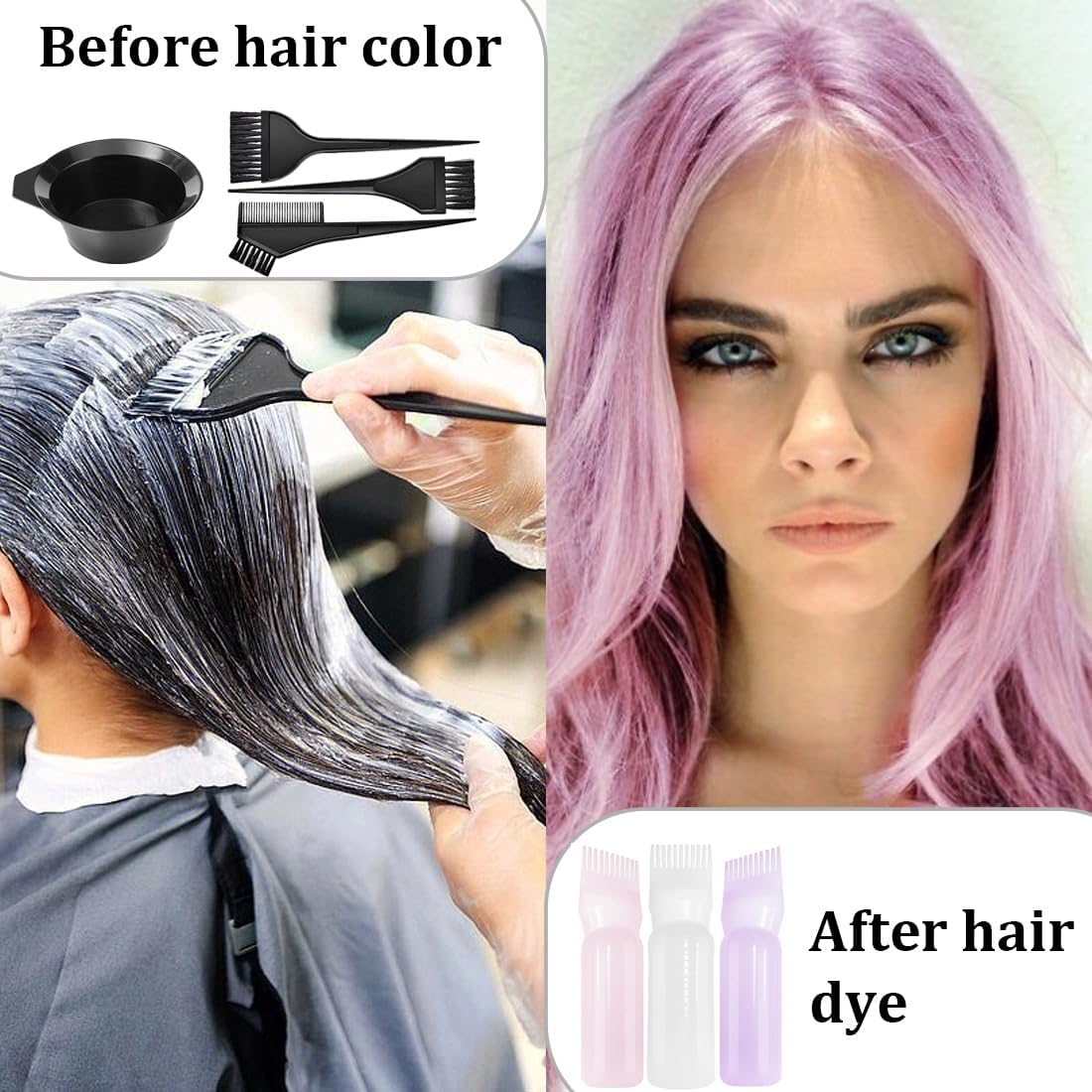 3 Piece Applicator Bottle Hair + 4 Hair Dye Brushes - Hair Dye Tool Set, Applicator Bottle Hair, Hair Oil Applicator Bottle, Root Comb Applicator Bottle, Applicator Brush Tip Tools image number 5