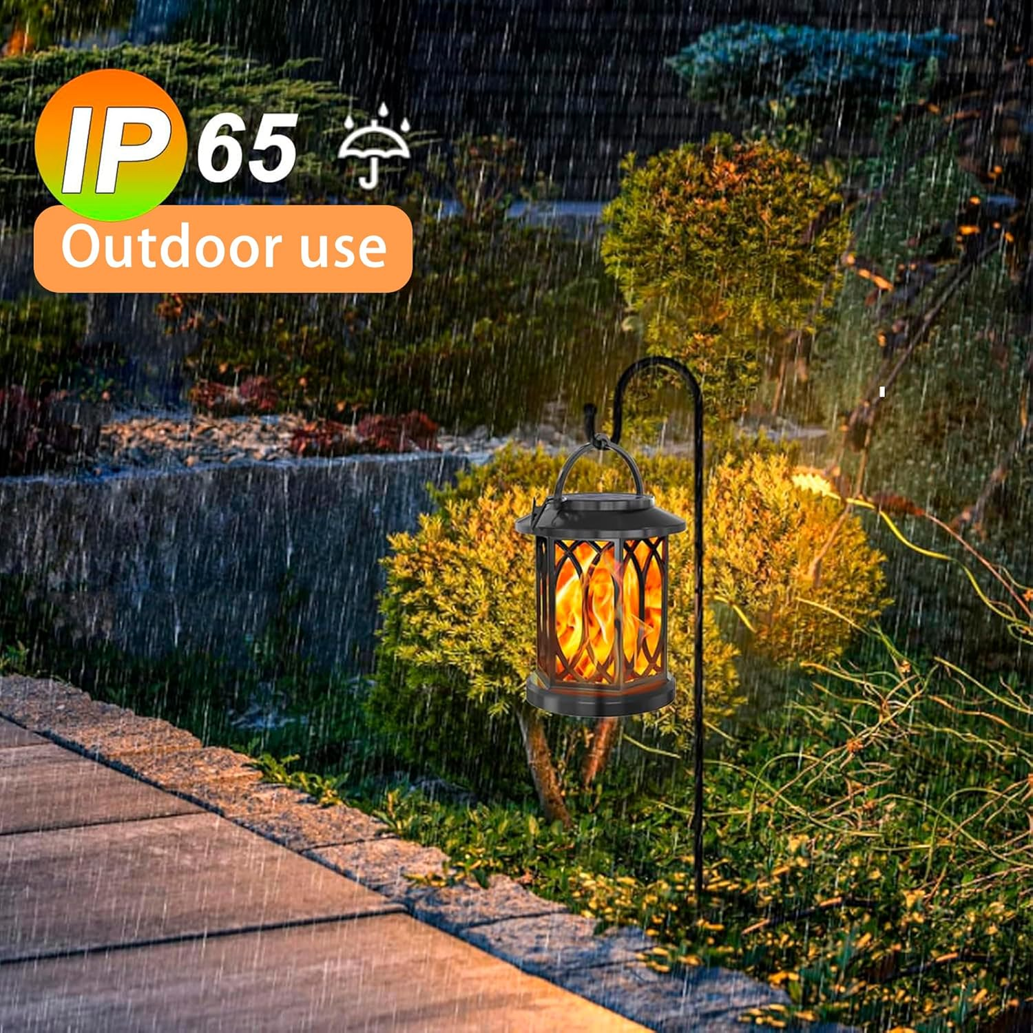 Emesak Flickering Flame Solar Lantern Outdoor Waterproof Light Outdoor Hanging Solar Light Suitable for Halloween Yard Terrace Lawn Table Decoration (1) image number 6