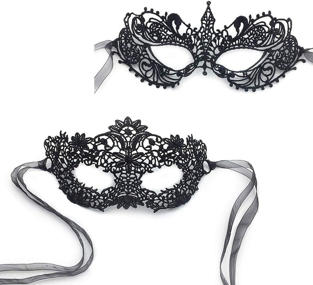 Imapo Masquerade Mask for Women, 2 Pack Mardi Gras Party Lace Masks, Prom Princess Venetian Masks - Black