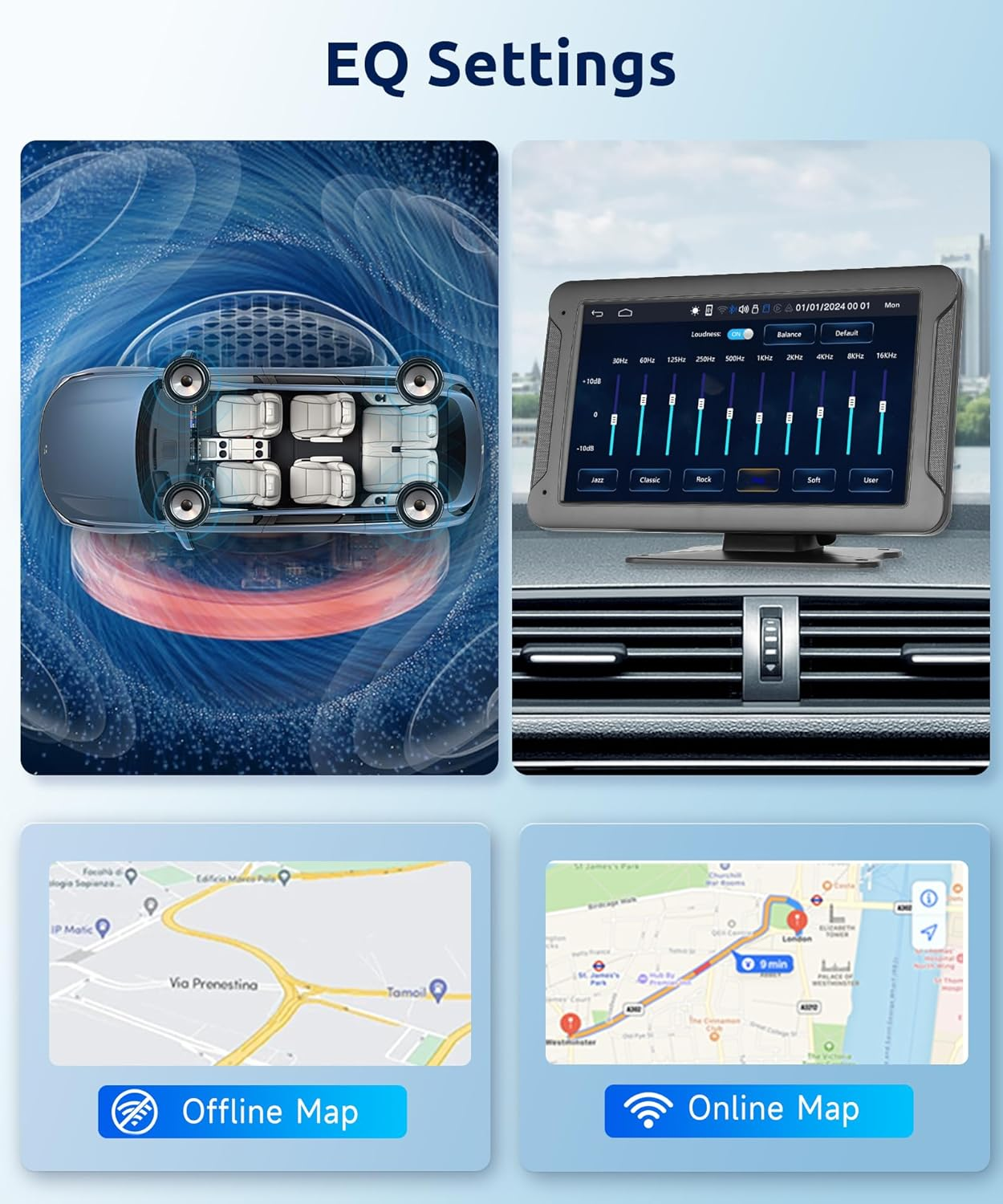 Rimoody 7 Inch Wireless Carplay Screen with Backup Camera Car Radio Portable Carplay Wireless Android Auto Screen Touch Screen Bluetooth FM Transmitter Airplay EQ TF Card Voice Control image number 4