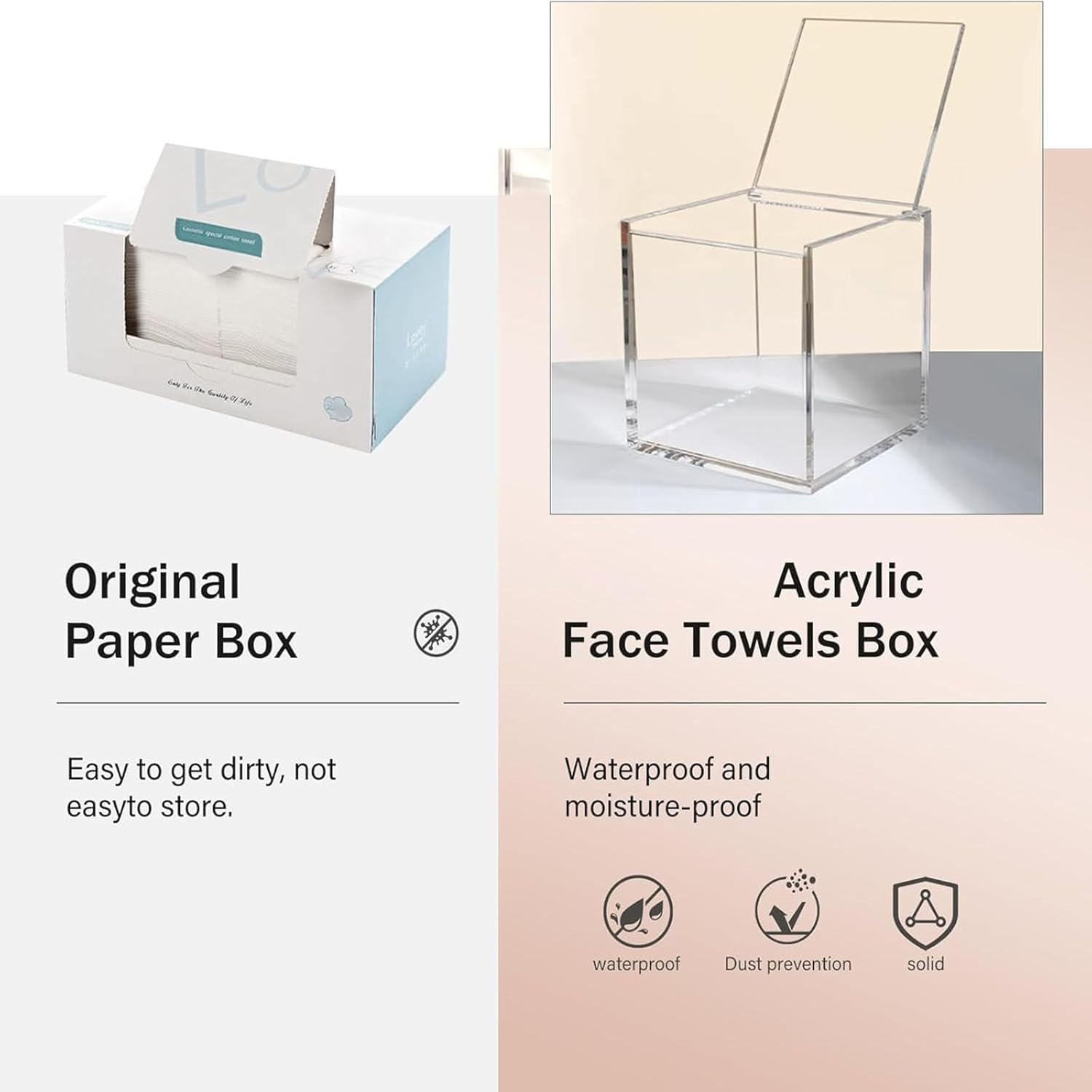 SYGELER Acrylic Disposable Face Towel Holder(10Cmx10Cmx10Cm ) | Face Towel Storage Box for Disposable Face Towels, Cleansing Wipes & Towelettes | Bathroom Counter Organizer image number 6