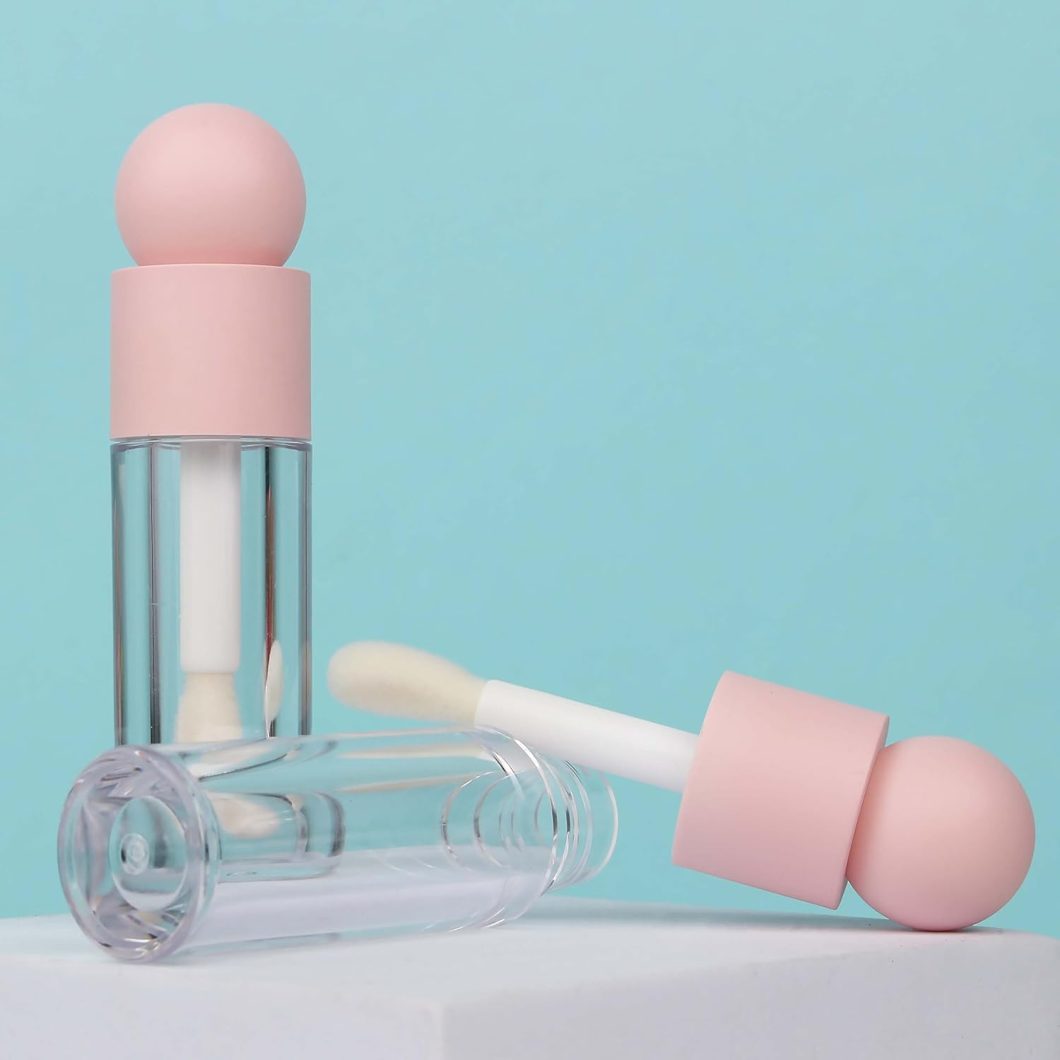 COSIDEA 16Pcs Empty 5Ml Pink Lip Gloss Tubes with Big Wand Large Deo Foot Brush Lipgloss Tube Container for Lip Oil - White image number 3