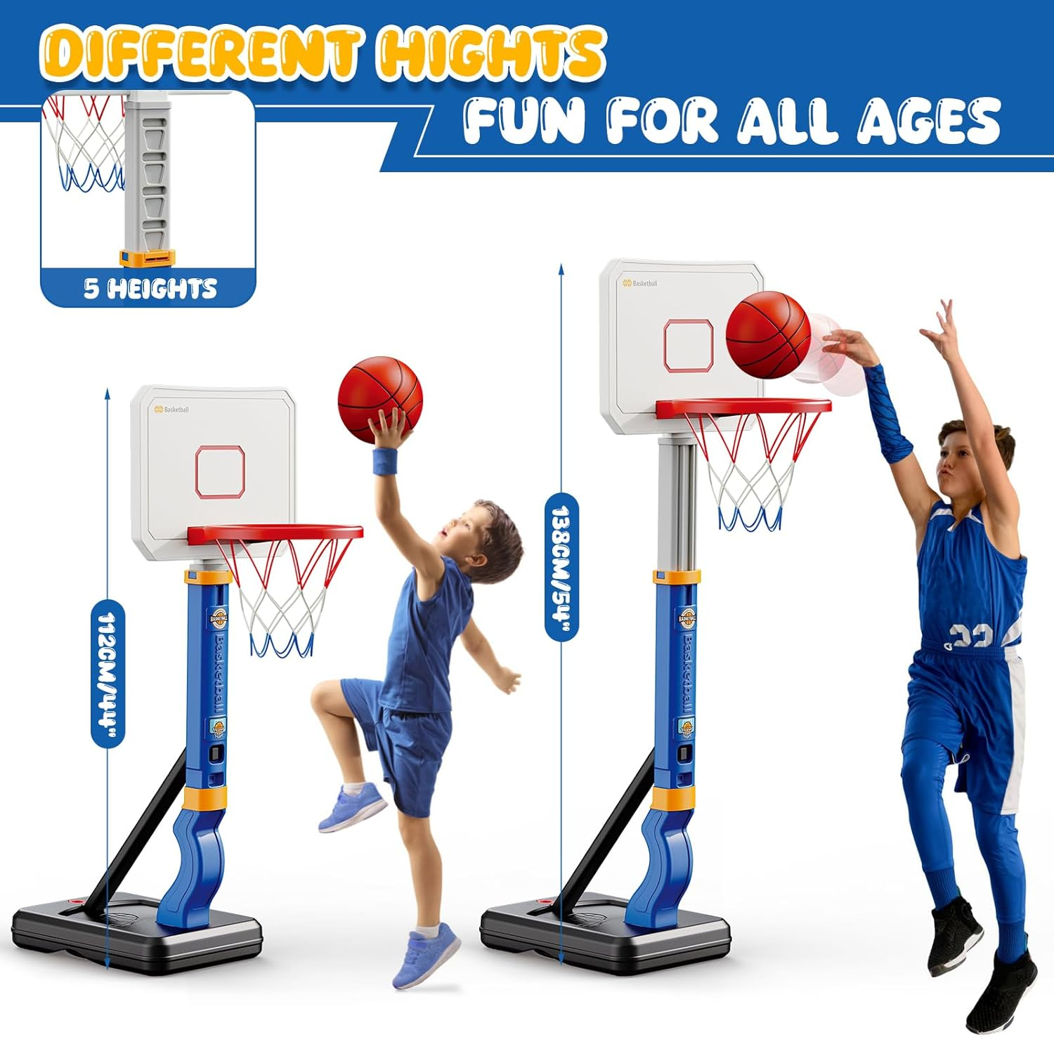 Toddler Basketball Hoop, Adjustable Height 2.3-4.5Ft Baby Basketball Goal Set with 4 Balls & Pump, Backyard Poolside Basketball Toy for Boys & Girls Birthday Gift image number 3