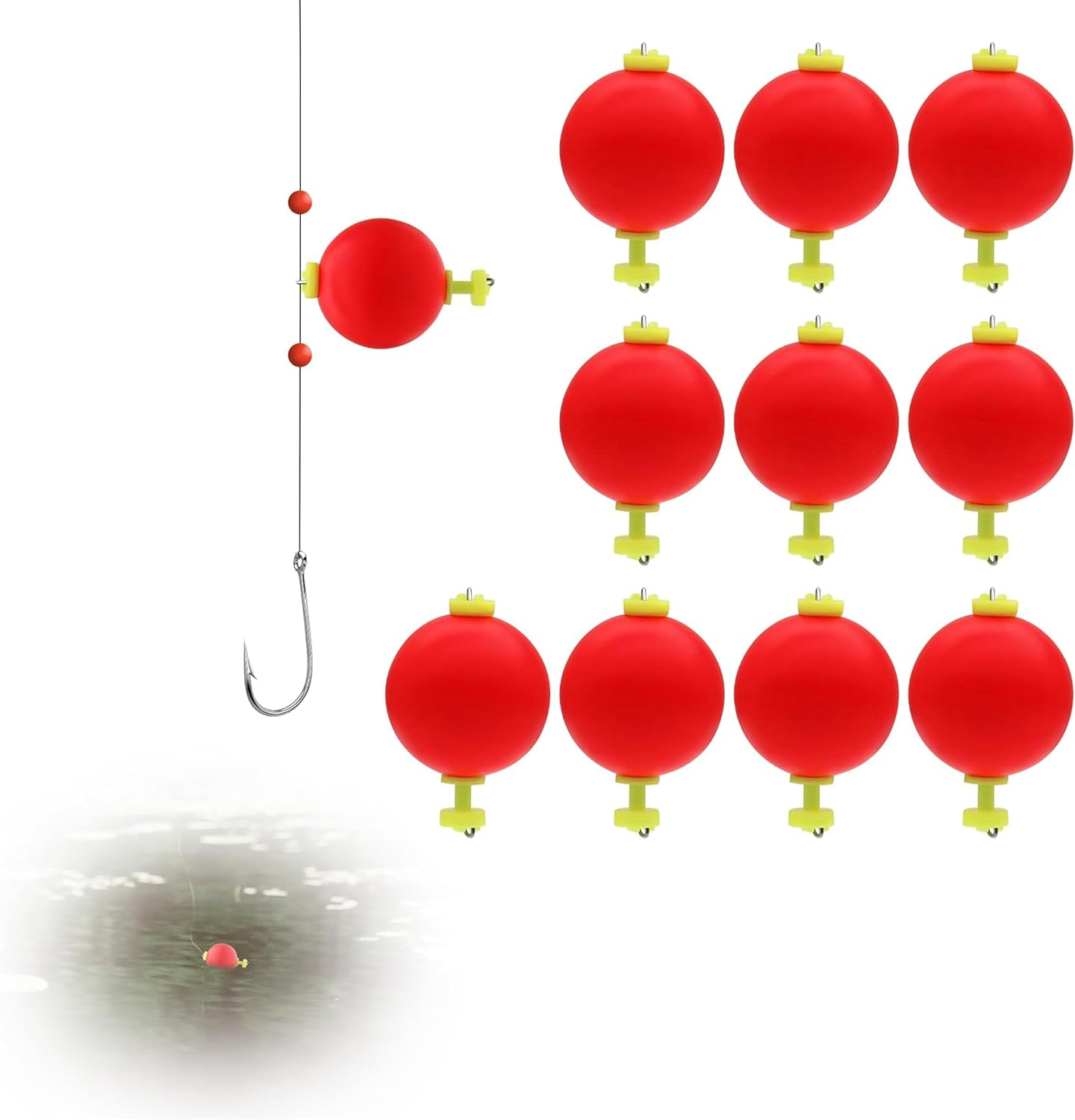 Fishing Bobbers, 15-Pack, B-Ball Shape Weighted Foam Snap-On Floats for Bluegill, Crappie, Bass, Trout, Enhanced Visibility